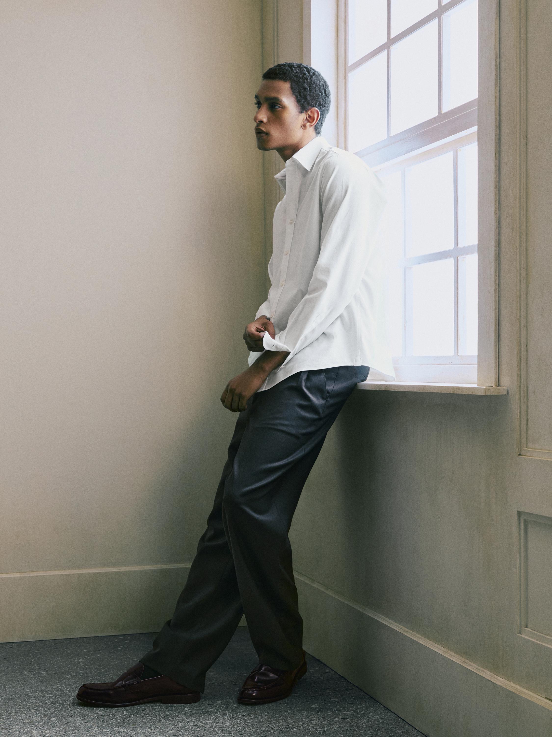 Relaxed fit wool blend trousers — STEEL