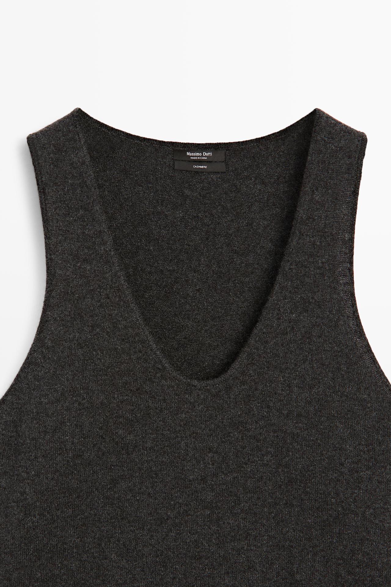 100% Cashmere Knit Top — GREY