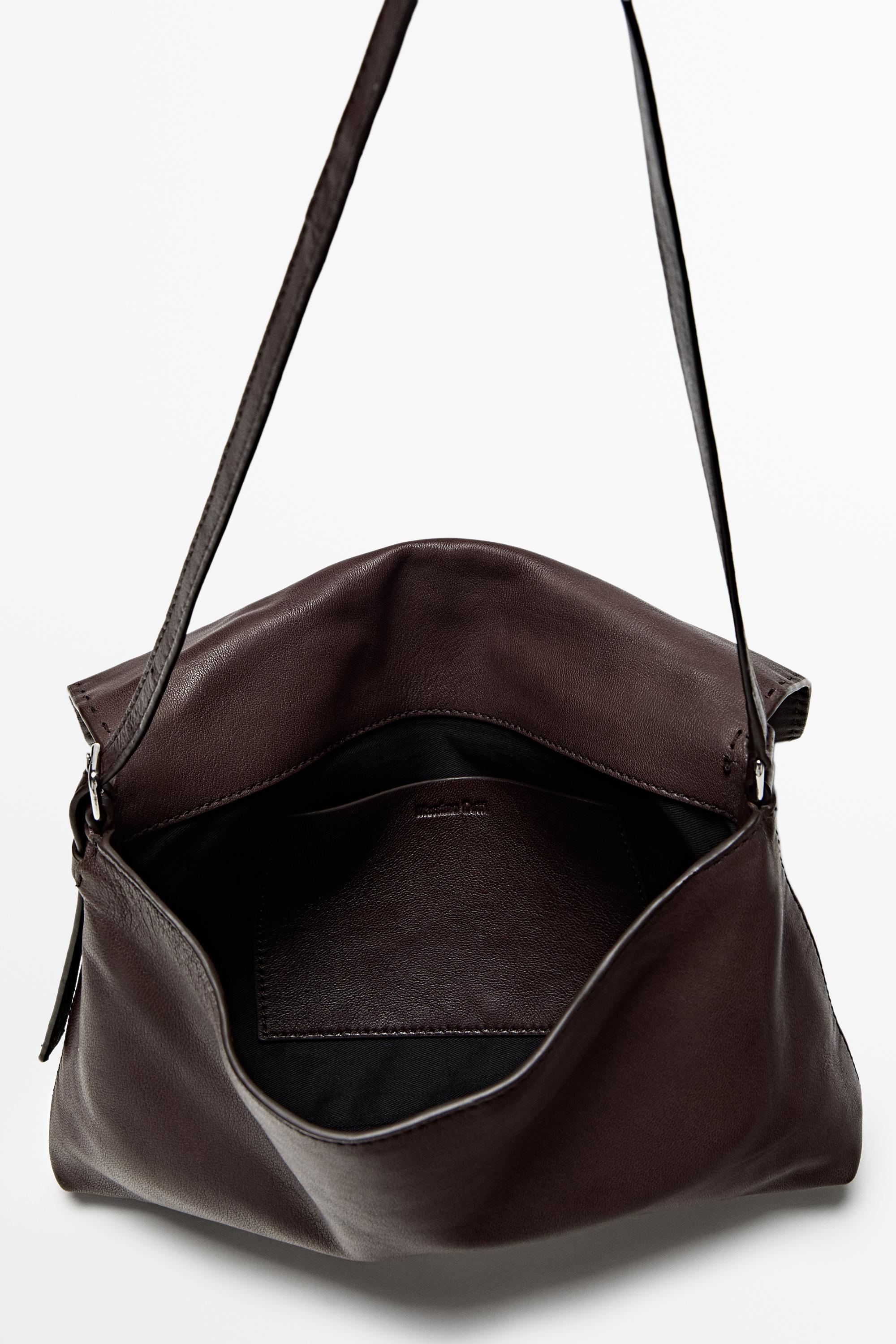 Nappa leather crossbody bag with topstitching — BROWN