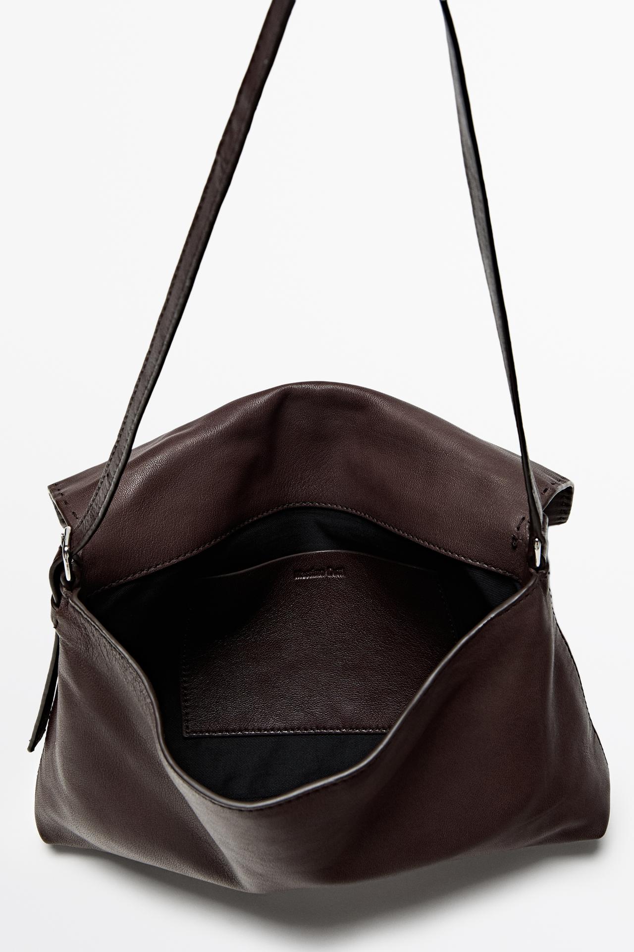 Nappa leather mini bag with stitch detail — BROWN