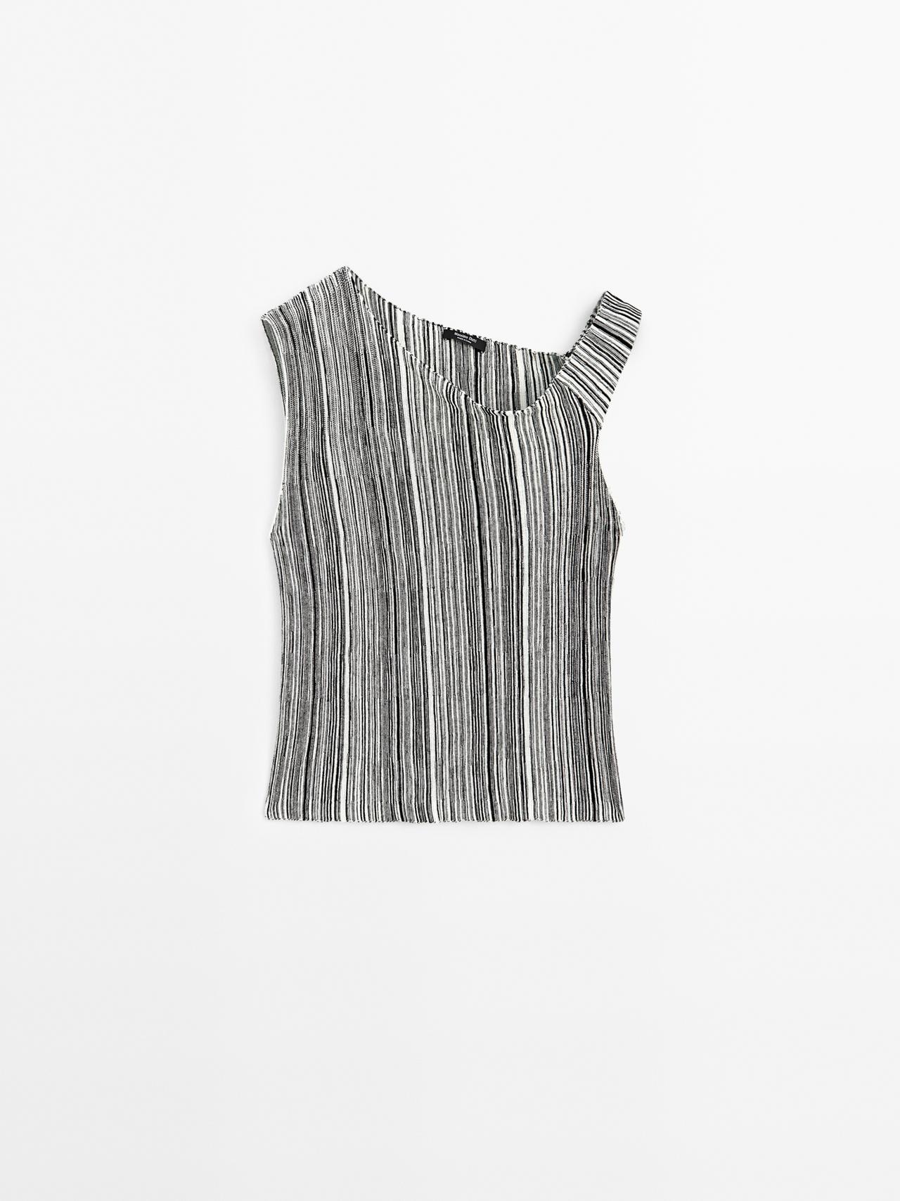 Massimo Dutti - Dame - Strikket Top Med Stribet Detalje - Sort - Xs