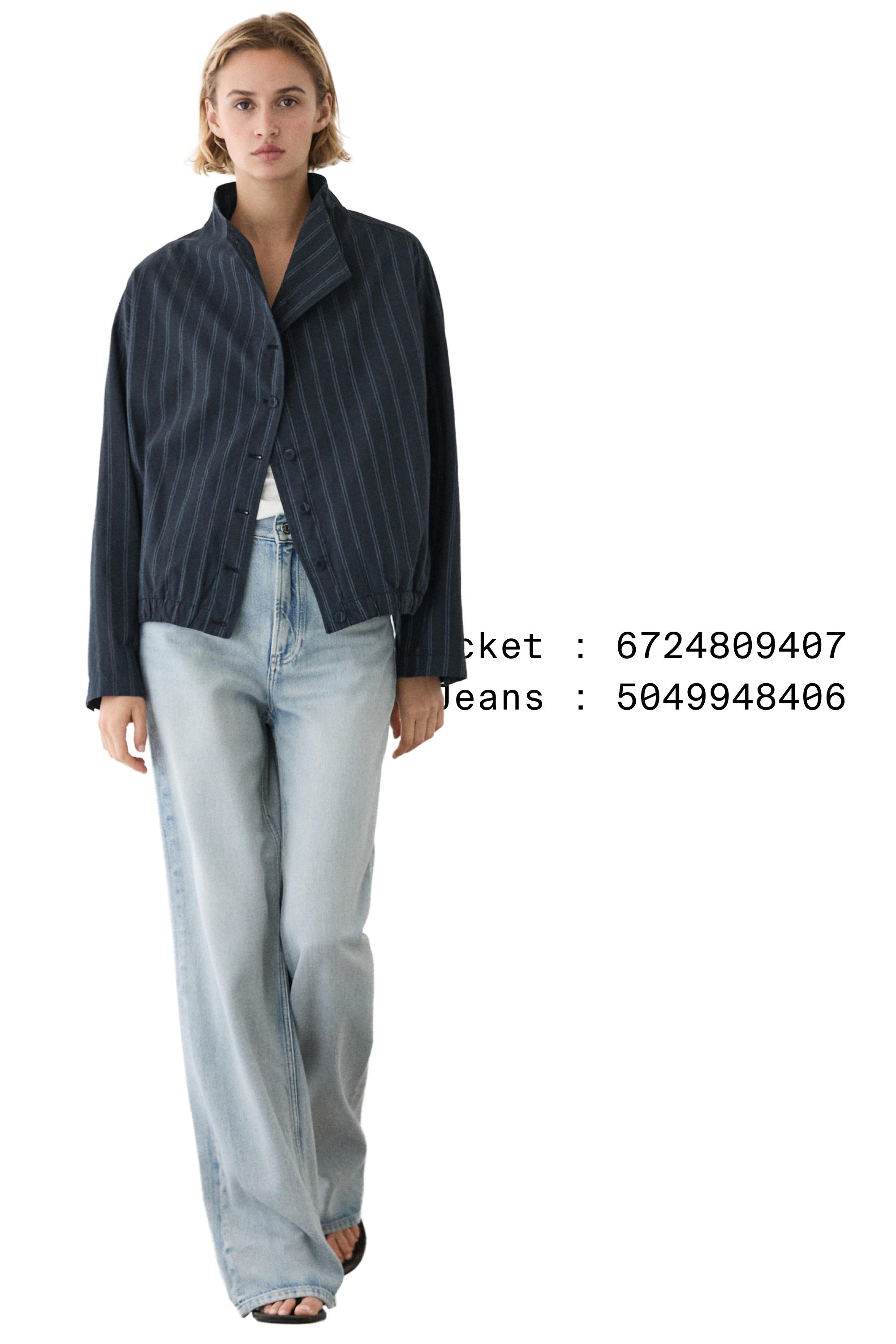 Striped high neck bomber jacket — DARK BLUE