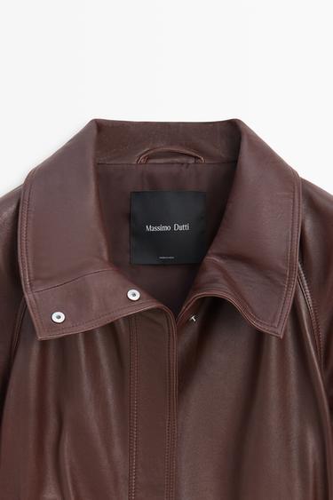 Cropped Nappa leather jacket with belt — BROWN 9