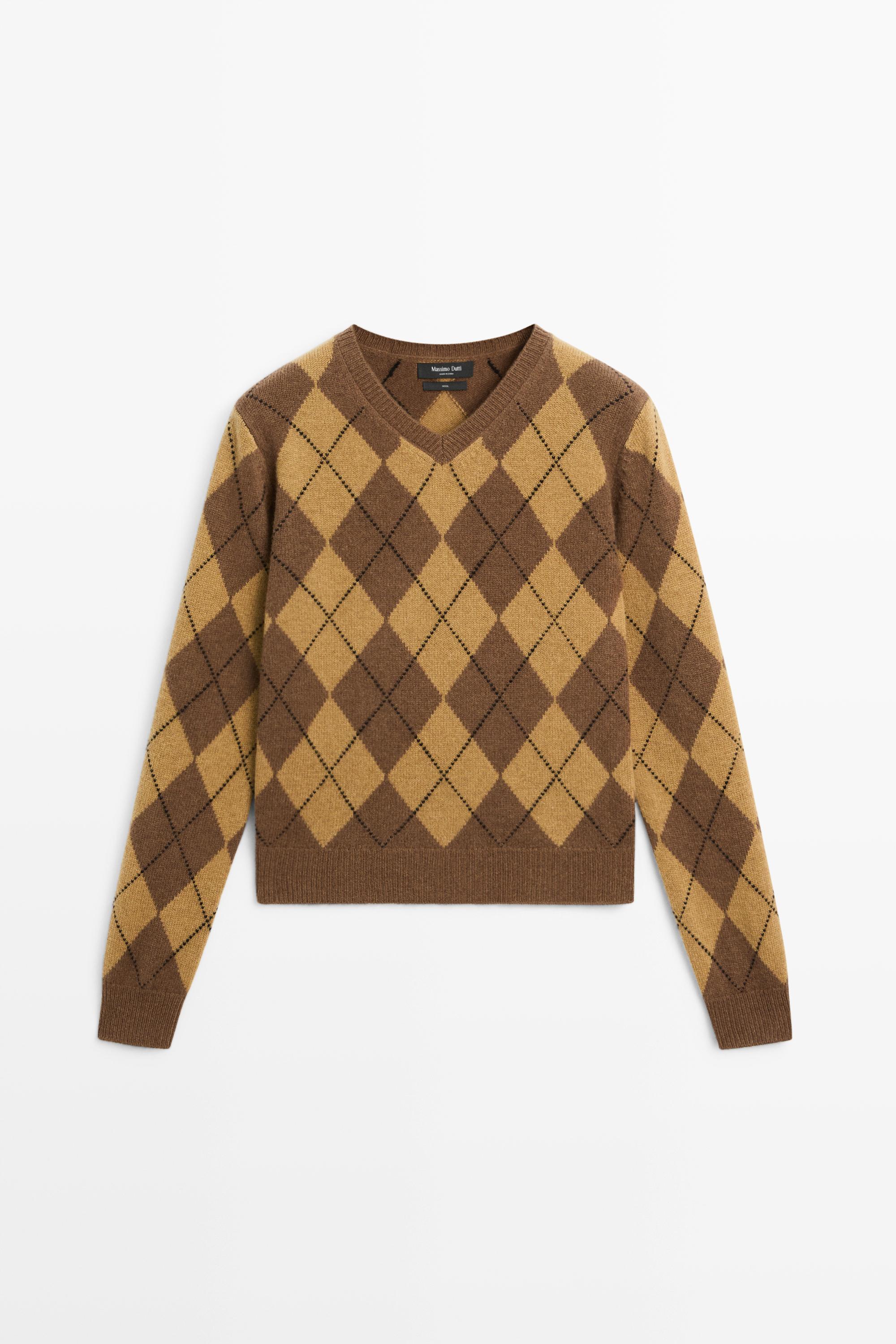 100% wool diamond knit sweater