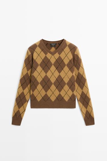 100% wool argyle knit sweater — Washed 2