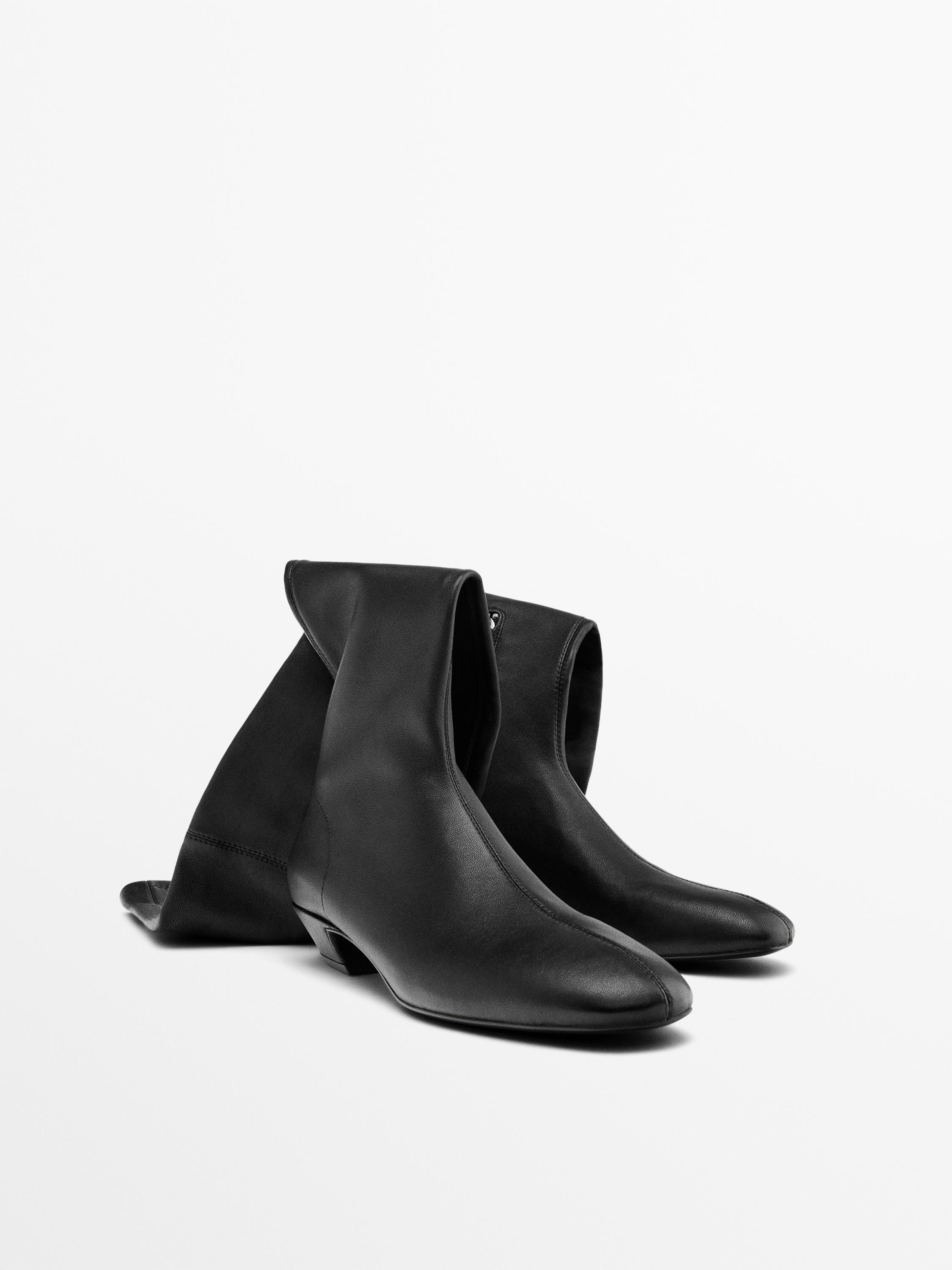 Leather boots with stretch leg · Black · Shoes Massimo Dutti