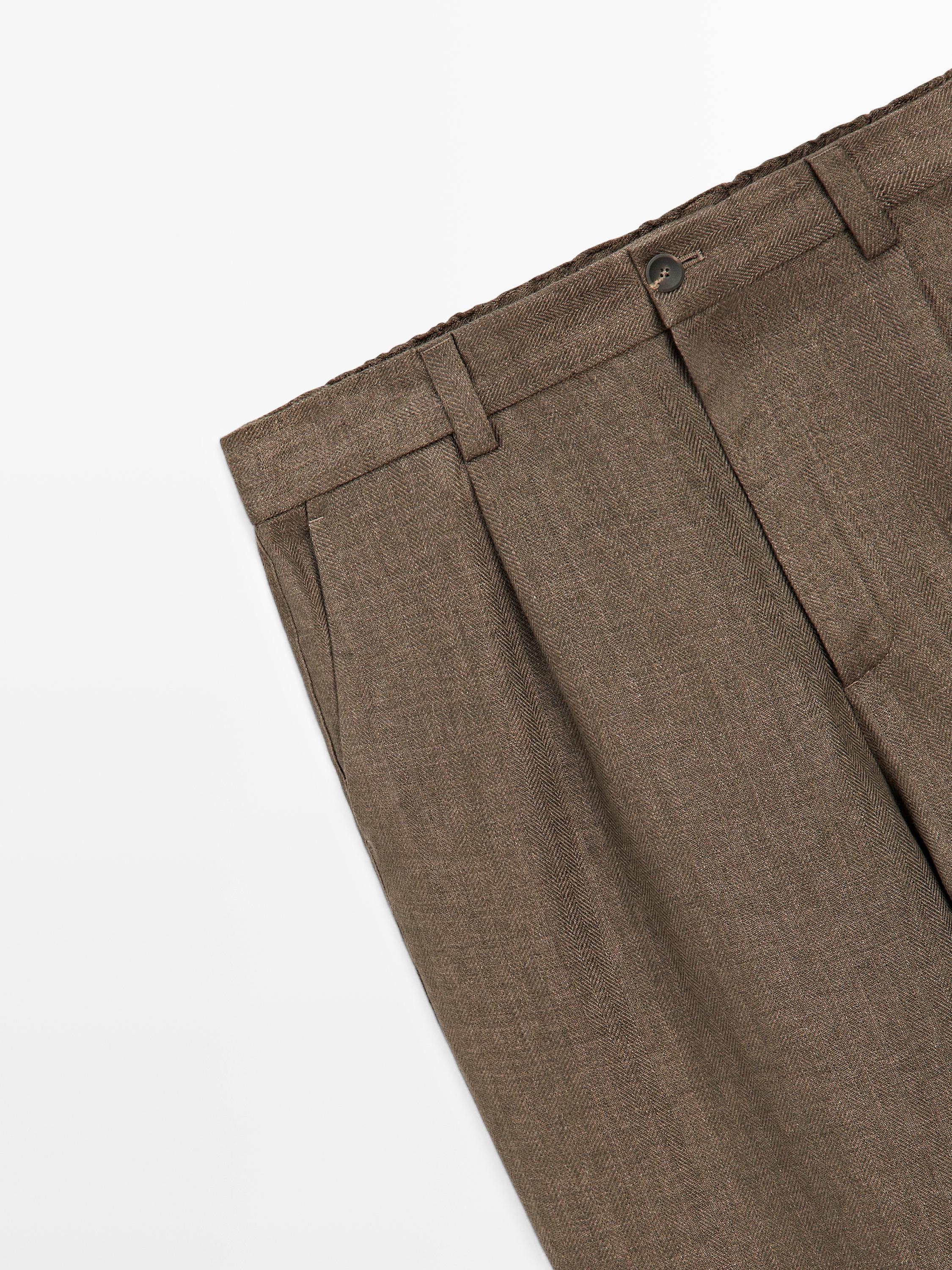 Total look linen trousers with herringbone detail — OCHRE
