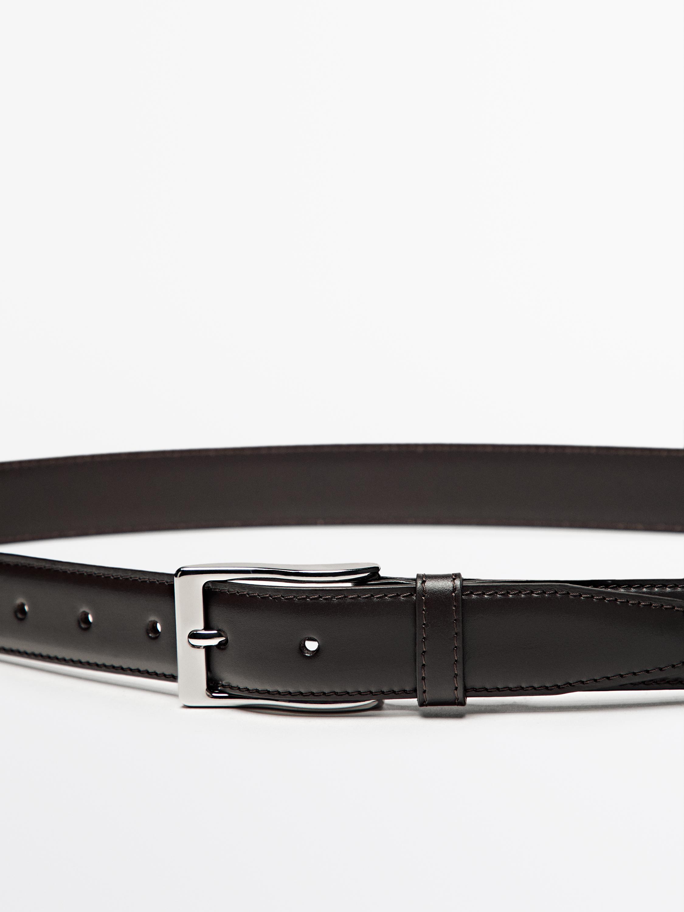 Smart nappa leather belt with topstitching — BROWN