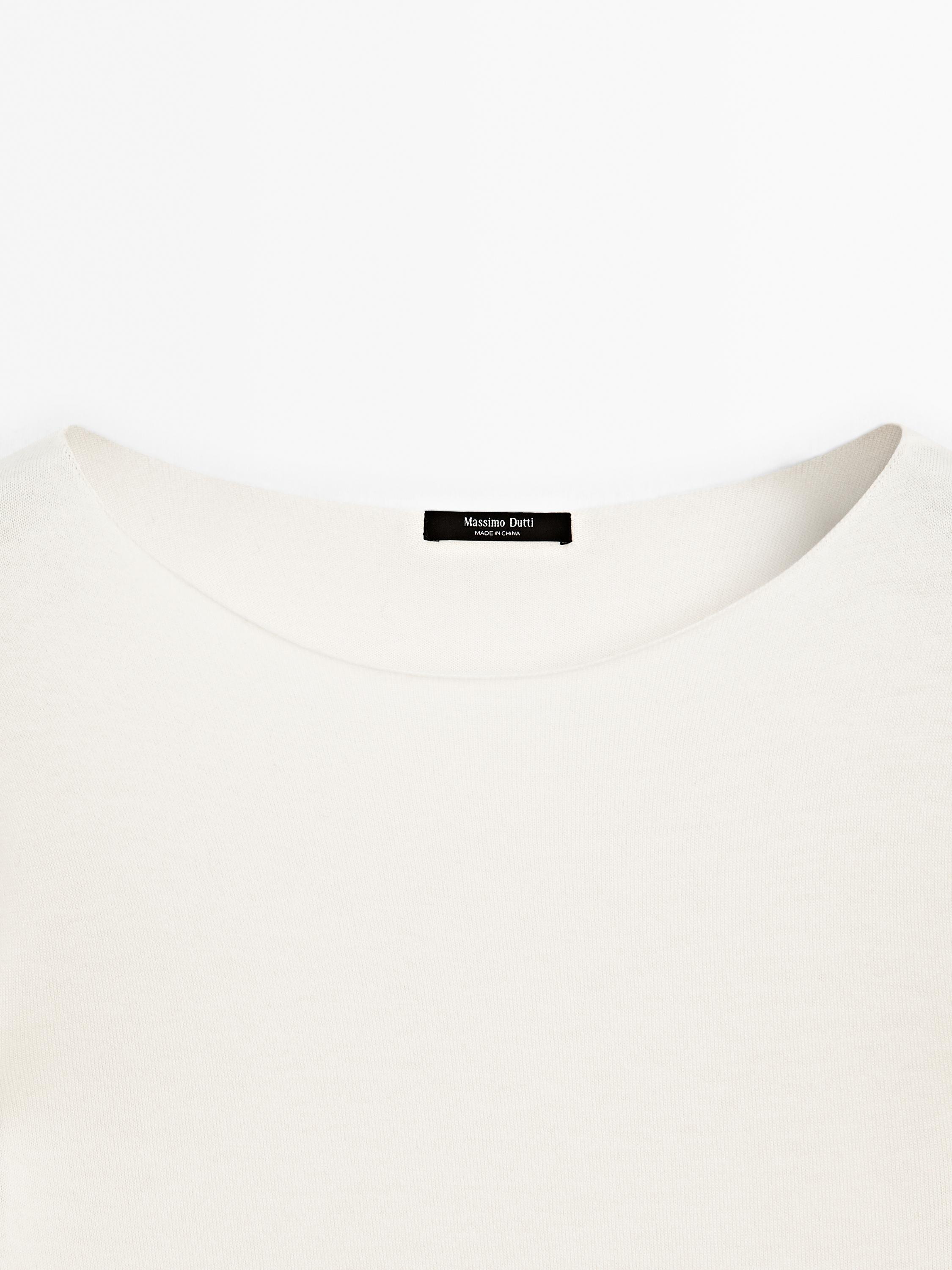 Wool blend boat neck sweater