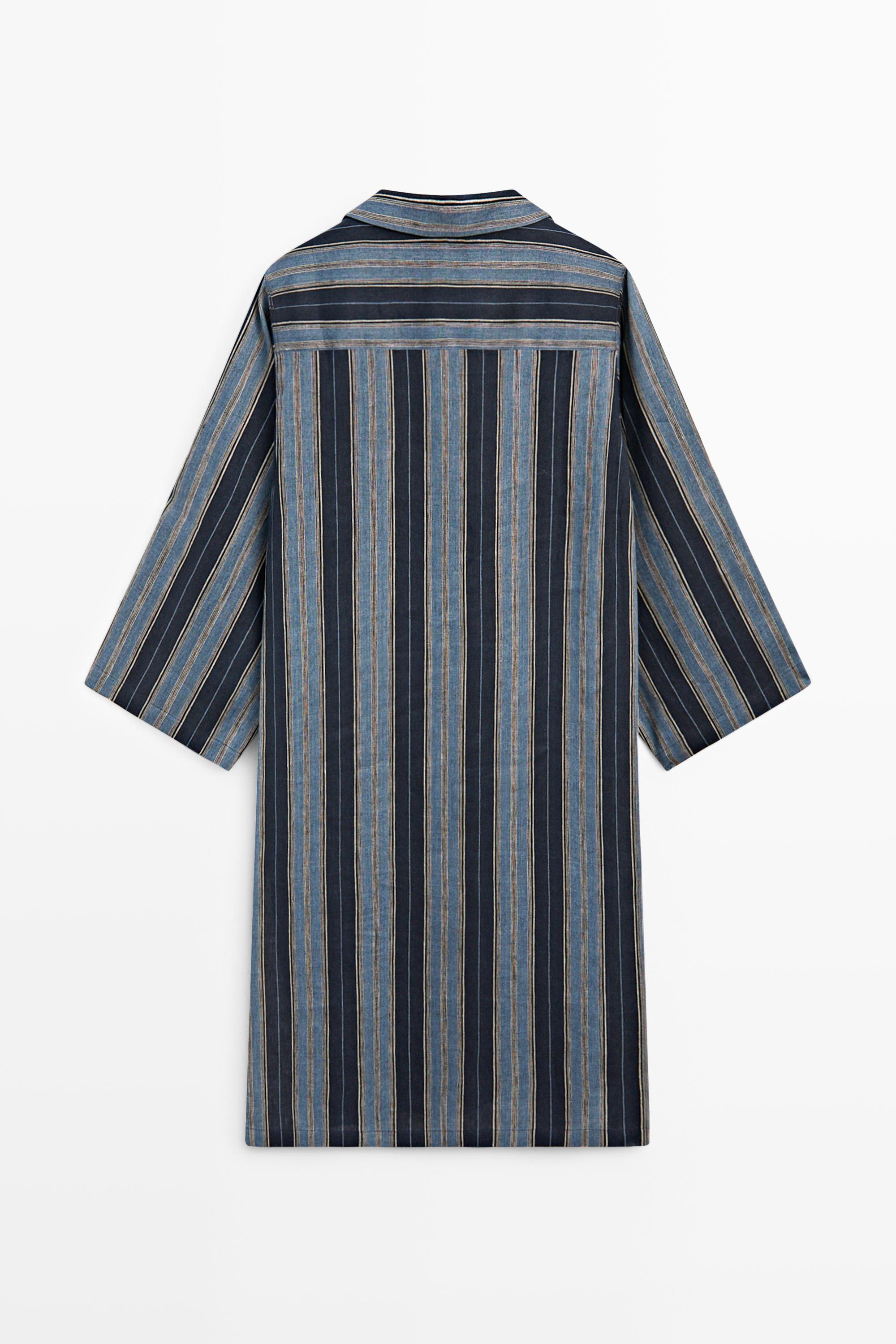 Striped linen cotton blend kaftan — BLUE
