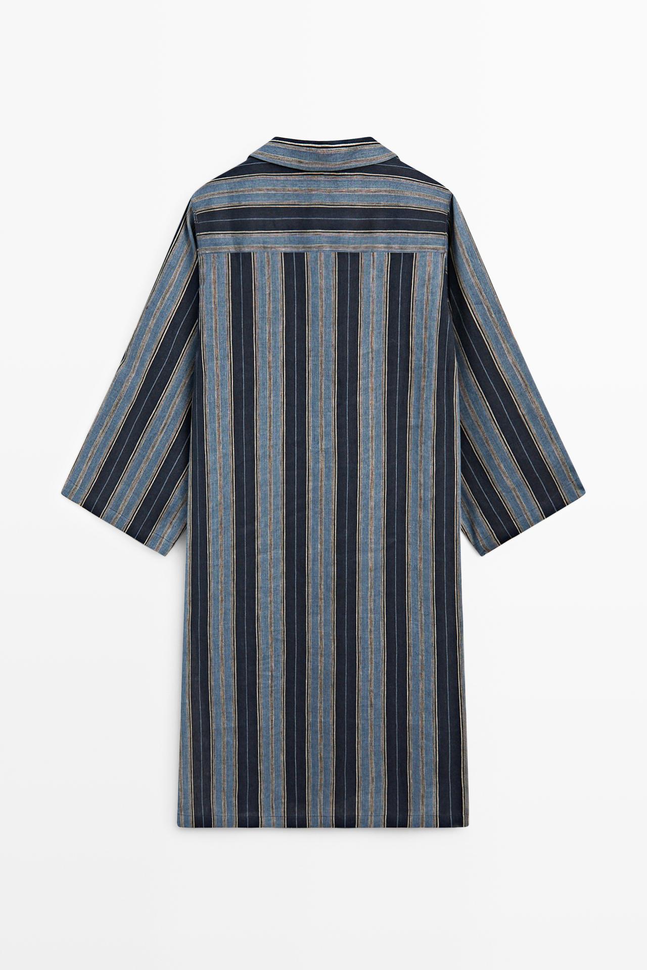 Striped linen cotton blend kaftan — BLUE