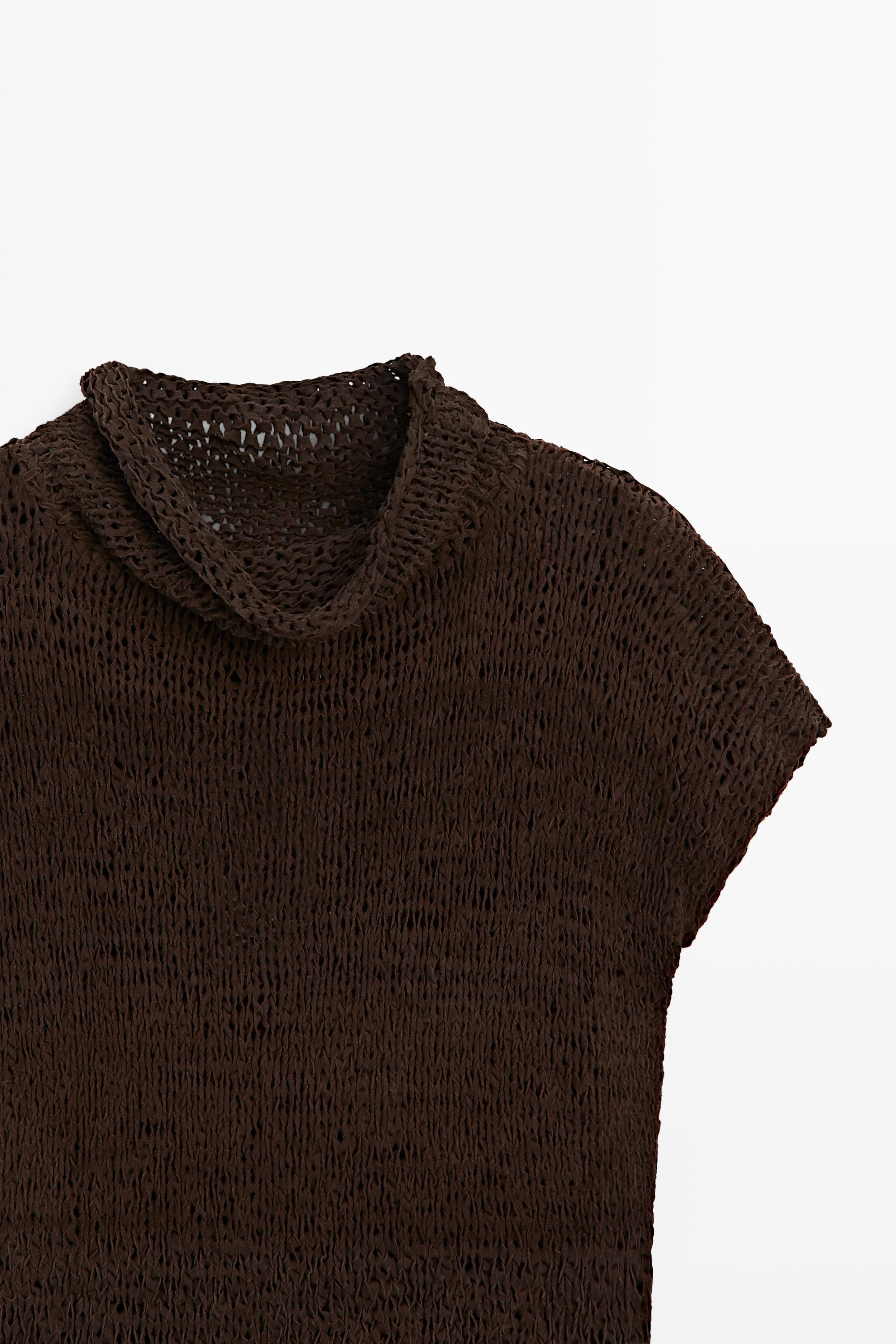 Suede leather knit top — BROWN