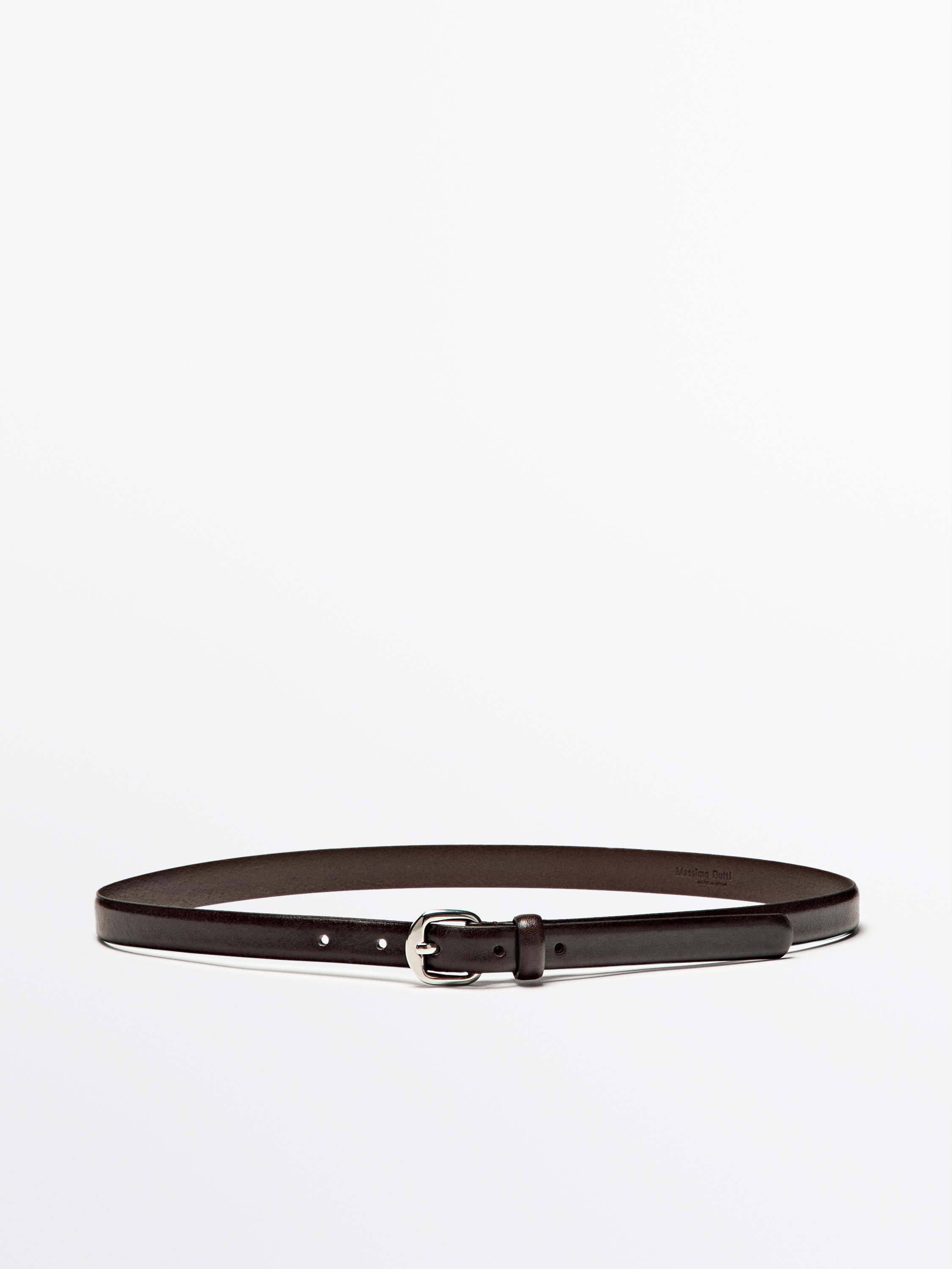 Leather belt with arched buckle — BROWN