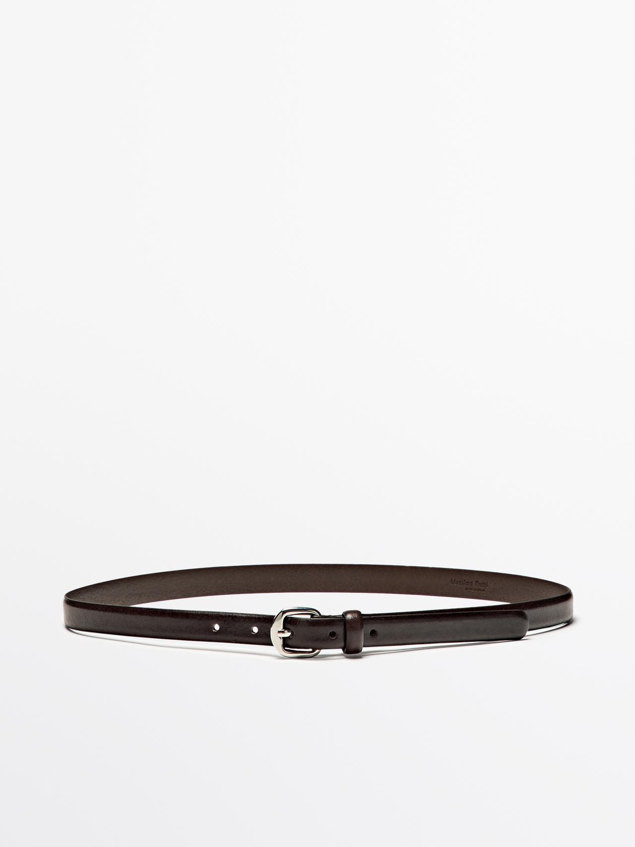 Leather belt with arched buckle — BROWN