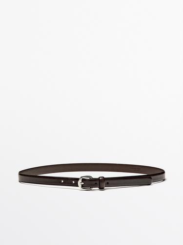 Leather belt with arched buckle — BROWN 1