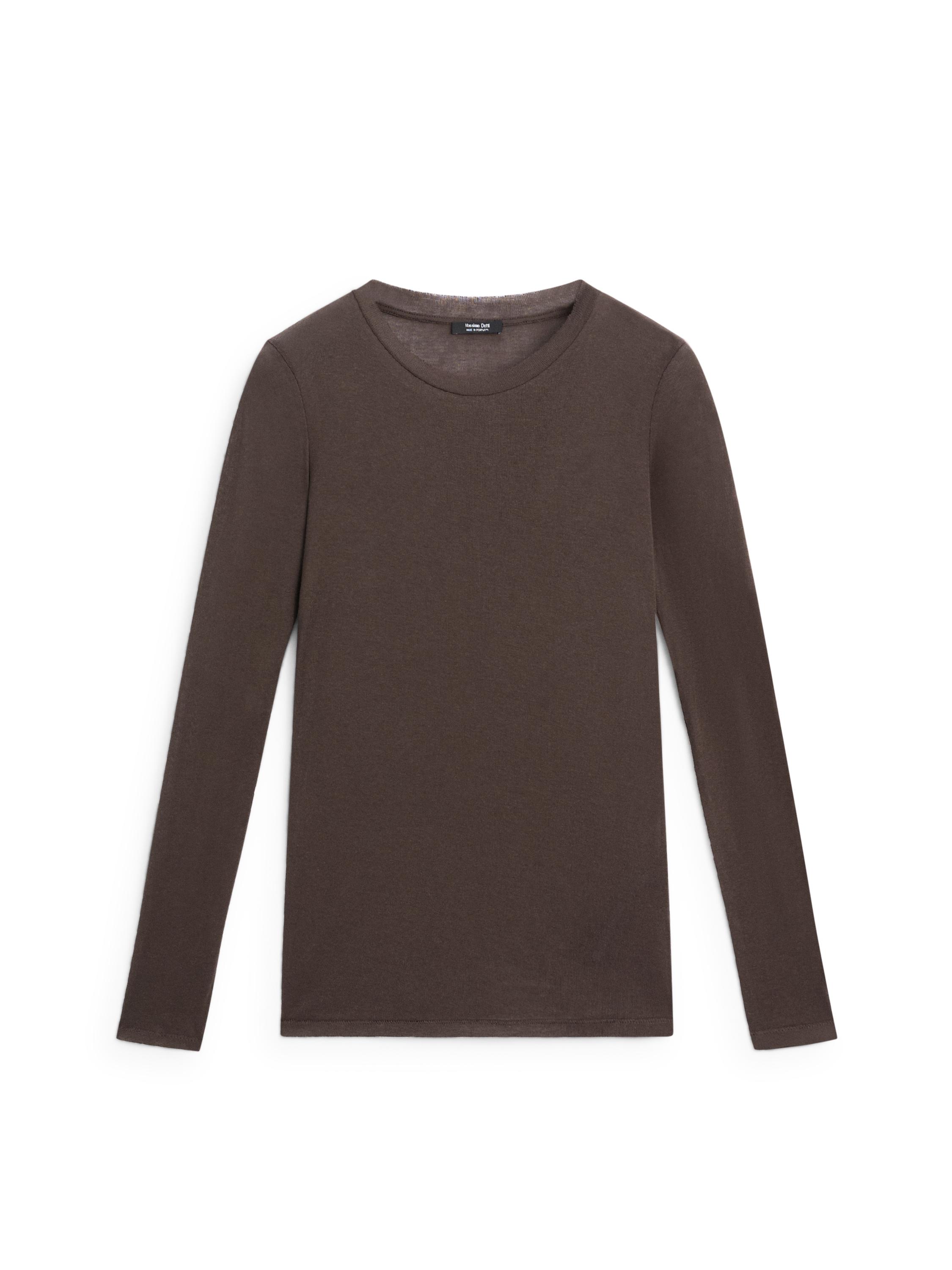100% cotton semi-sheer T-shirt with collar detail — BROWN