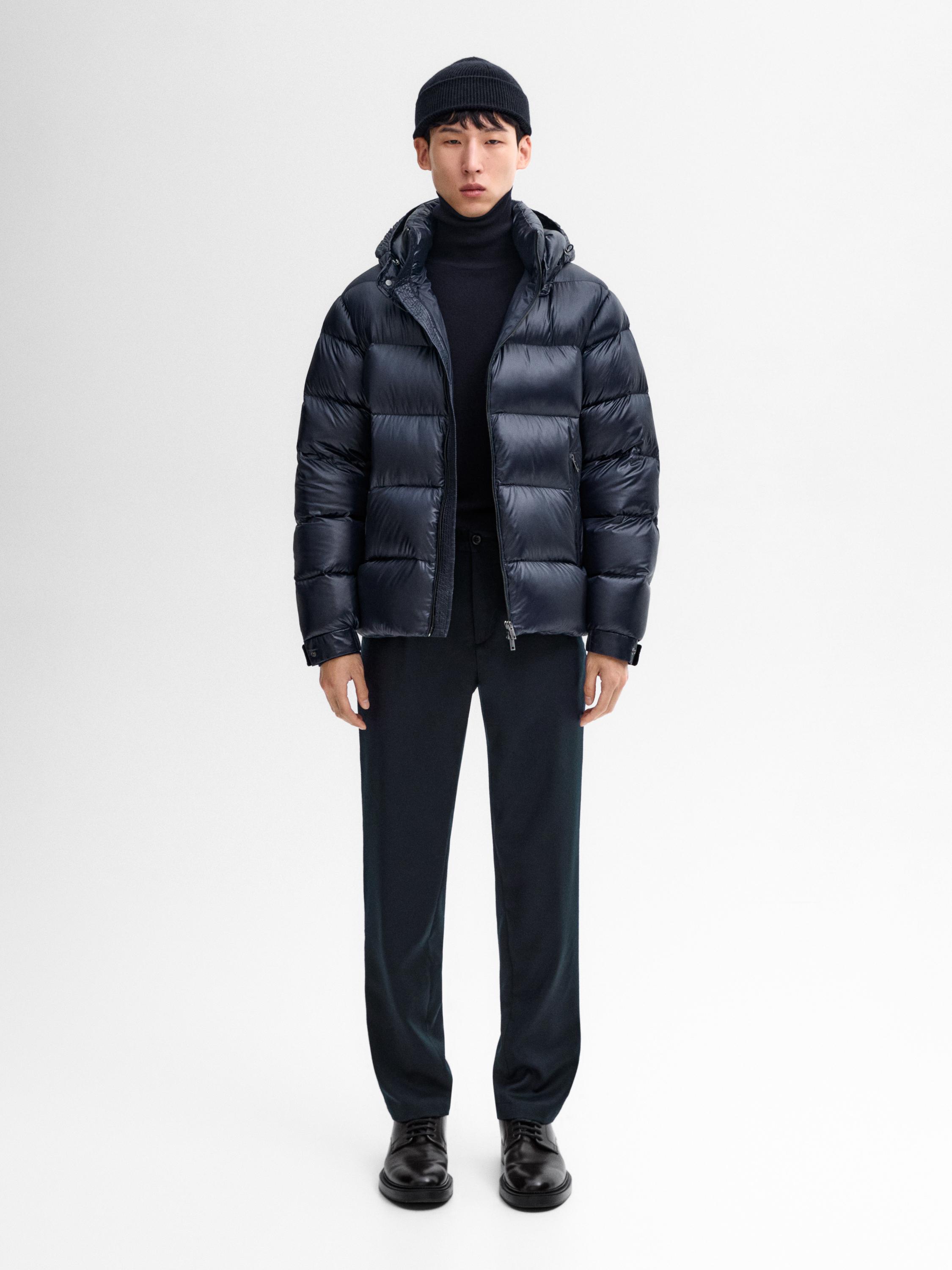 Puffer down jacket Navy Blue Khaki Coats And Jackets Massimo Dutti