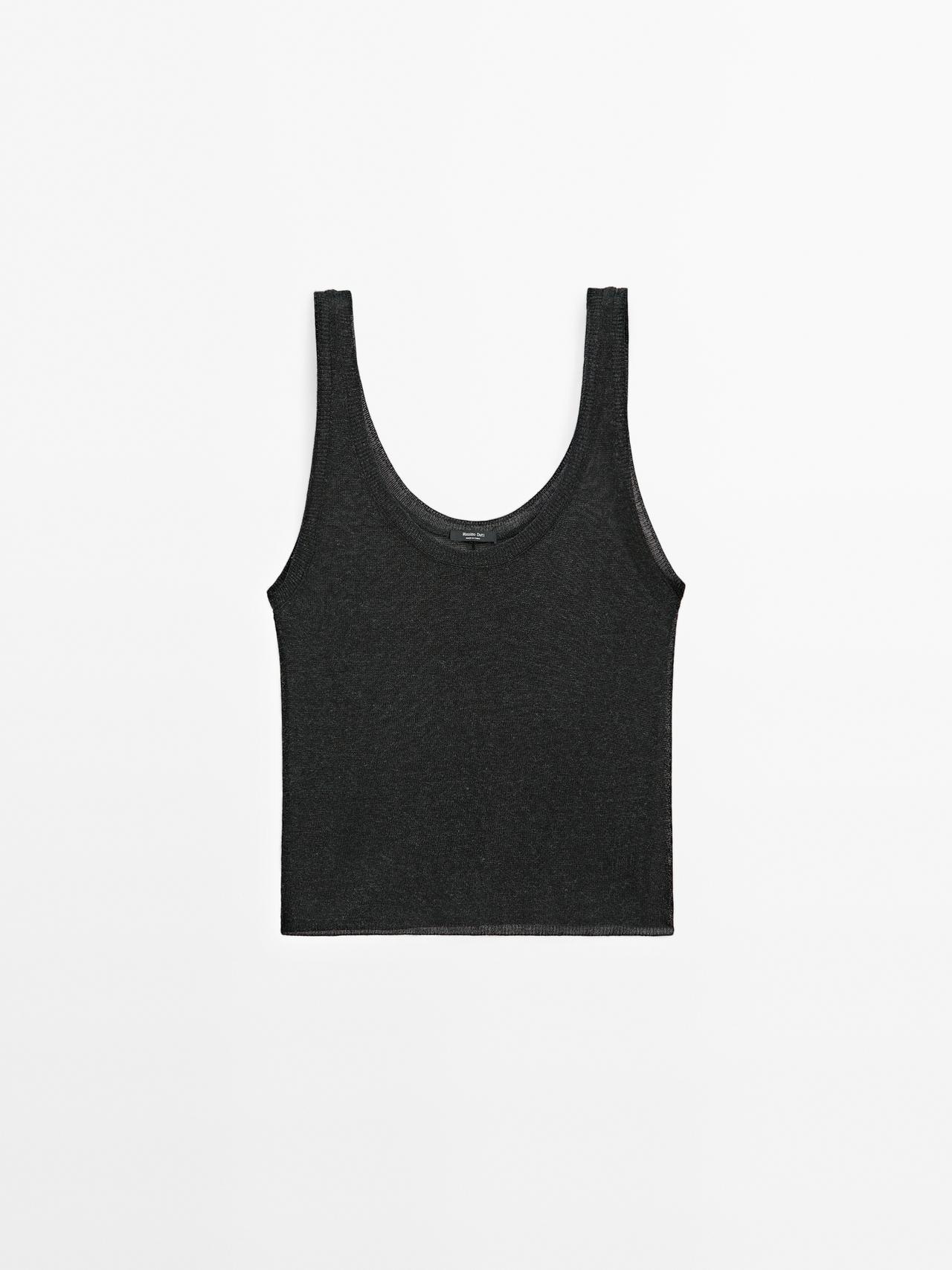 Massimo Dutti - Dame - Top I Finstrik Med Stropper - Mørk Grå - Xs