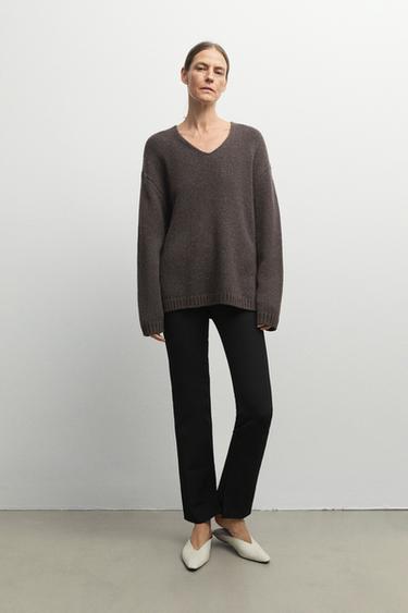 100% cashmere V-neck sweater — BROWN MARL 8