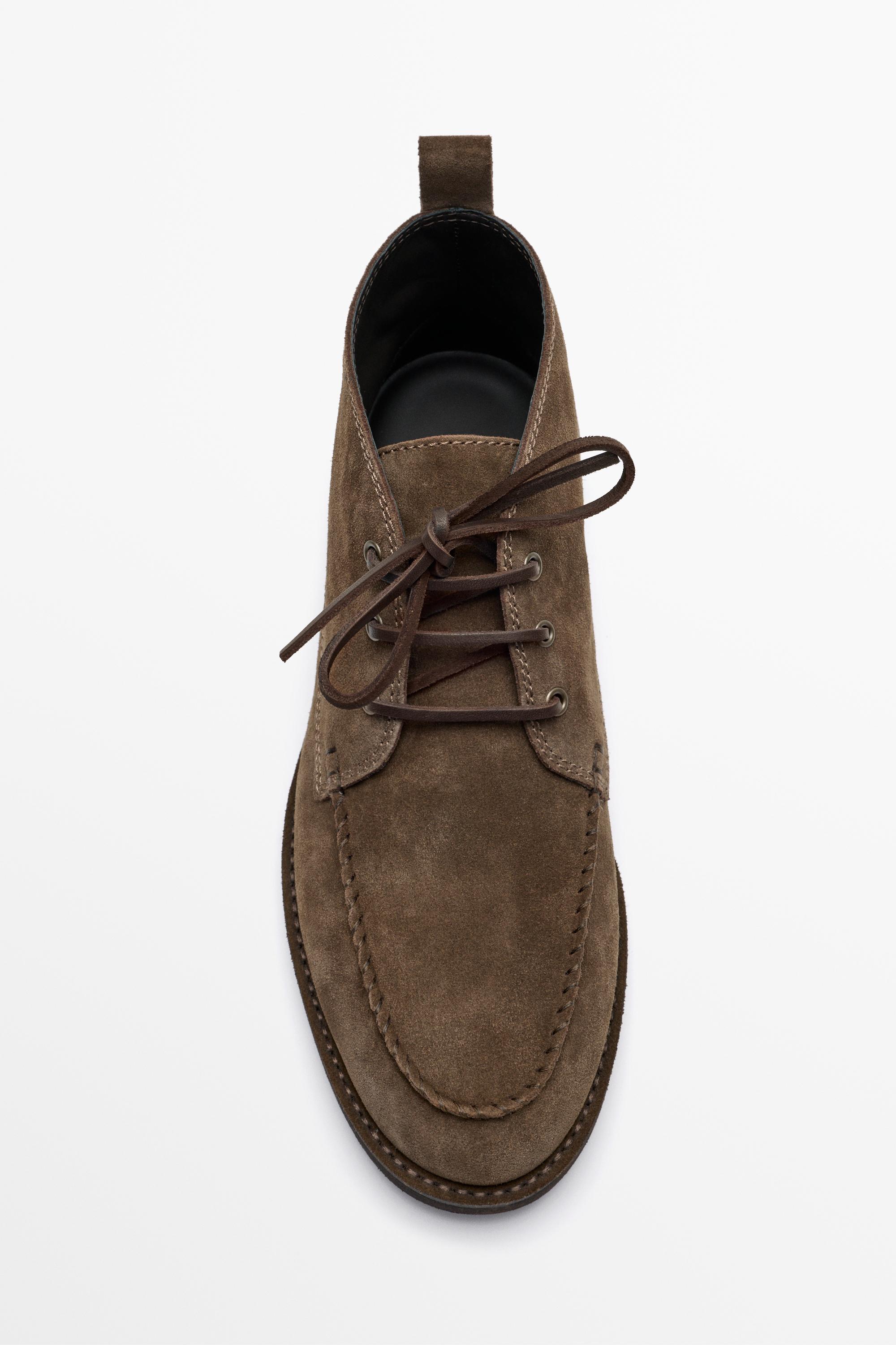 Split Suede Leather Ankle Boot with Contrast Stitching