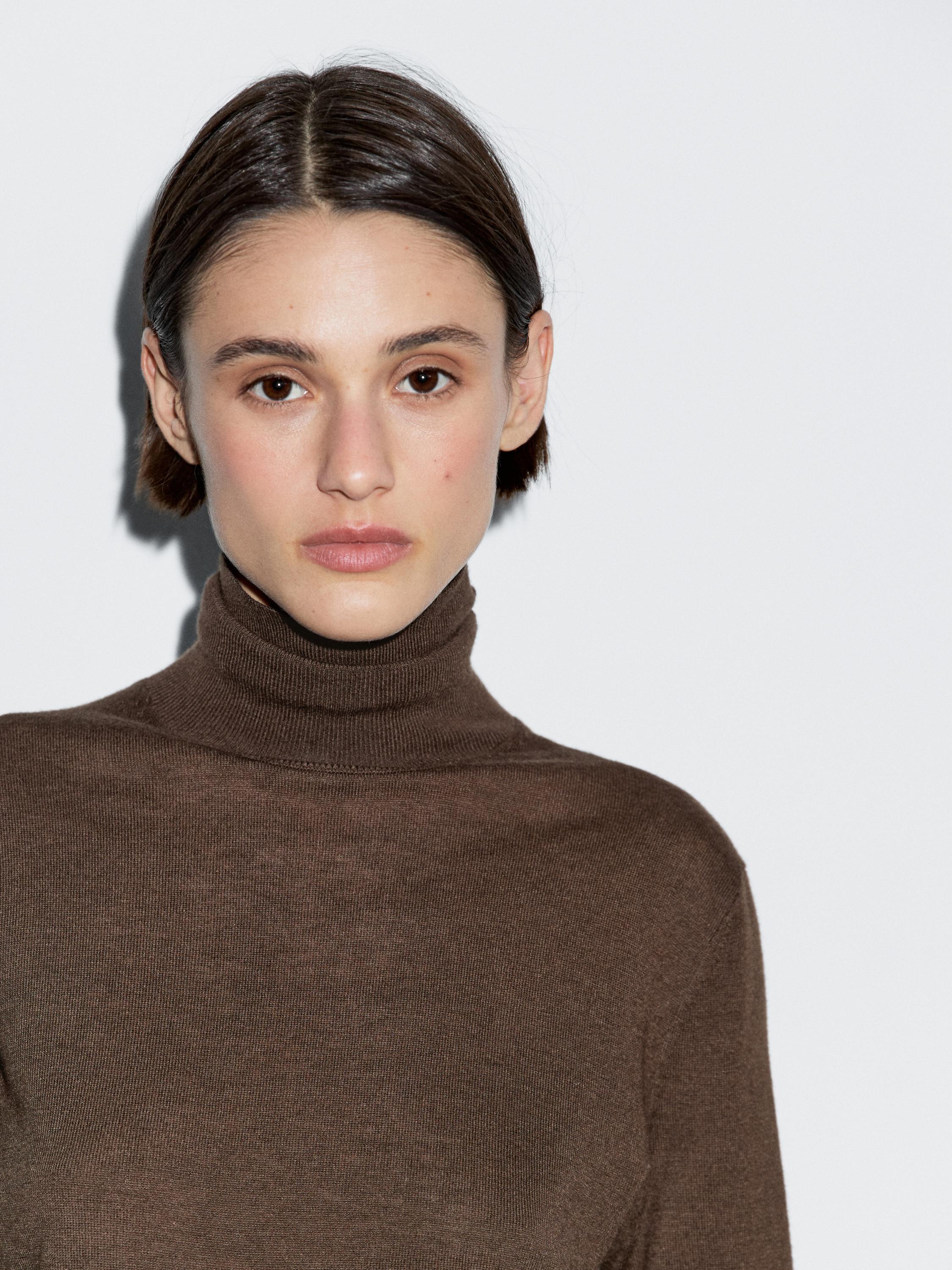 Wool blend high neck knit sweater