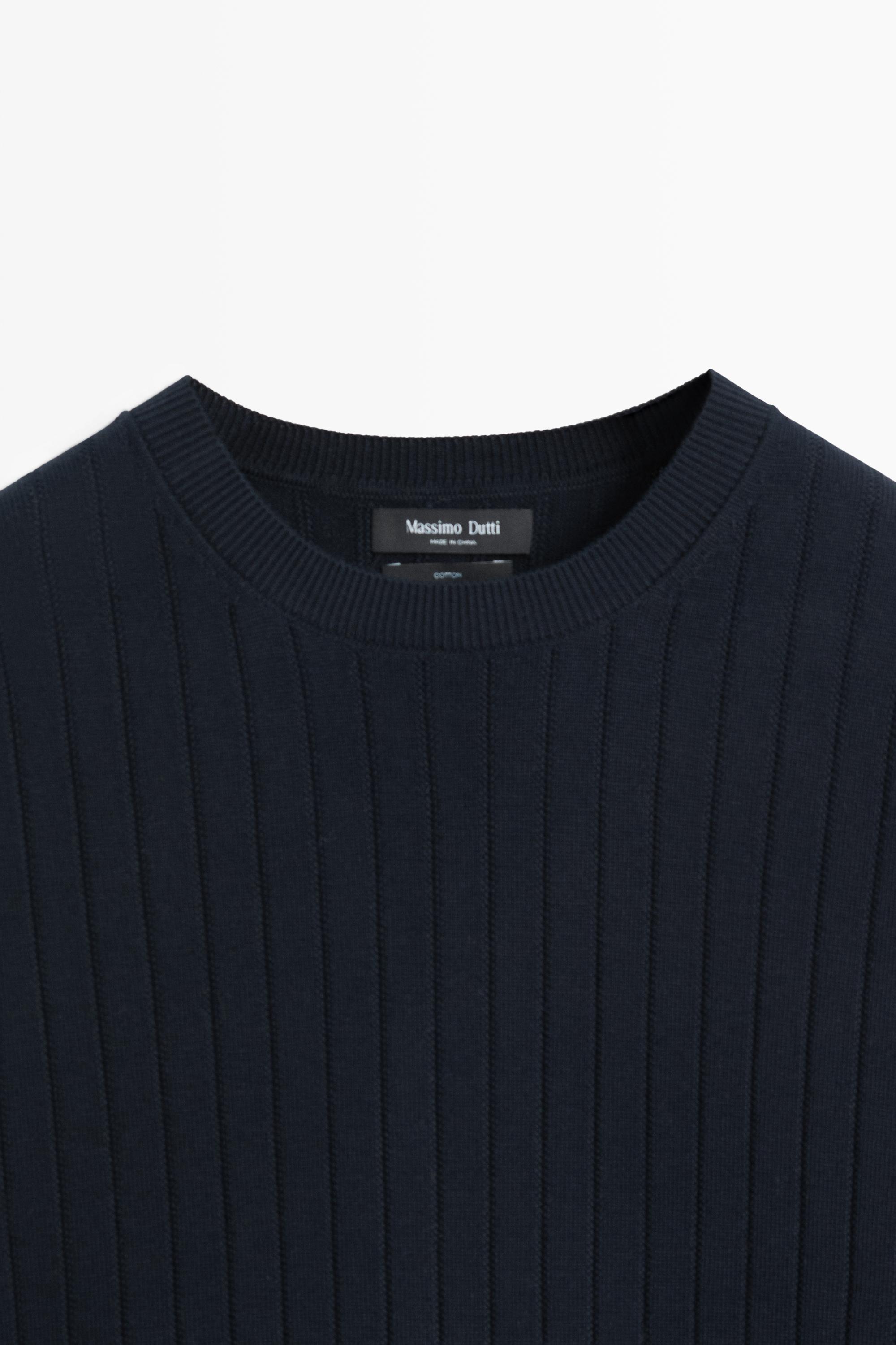 100% cotton ribbed knit sweater — NAVY BLUE