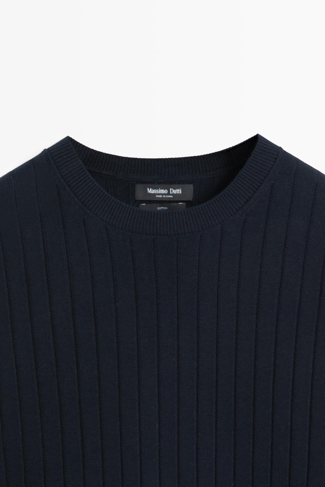 100% cotton ribbed knit sweater — NAVY BLUE