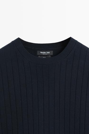 100% cotton ribbed knit sweater — NAVY BLUE 9