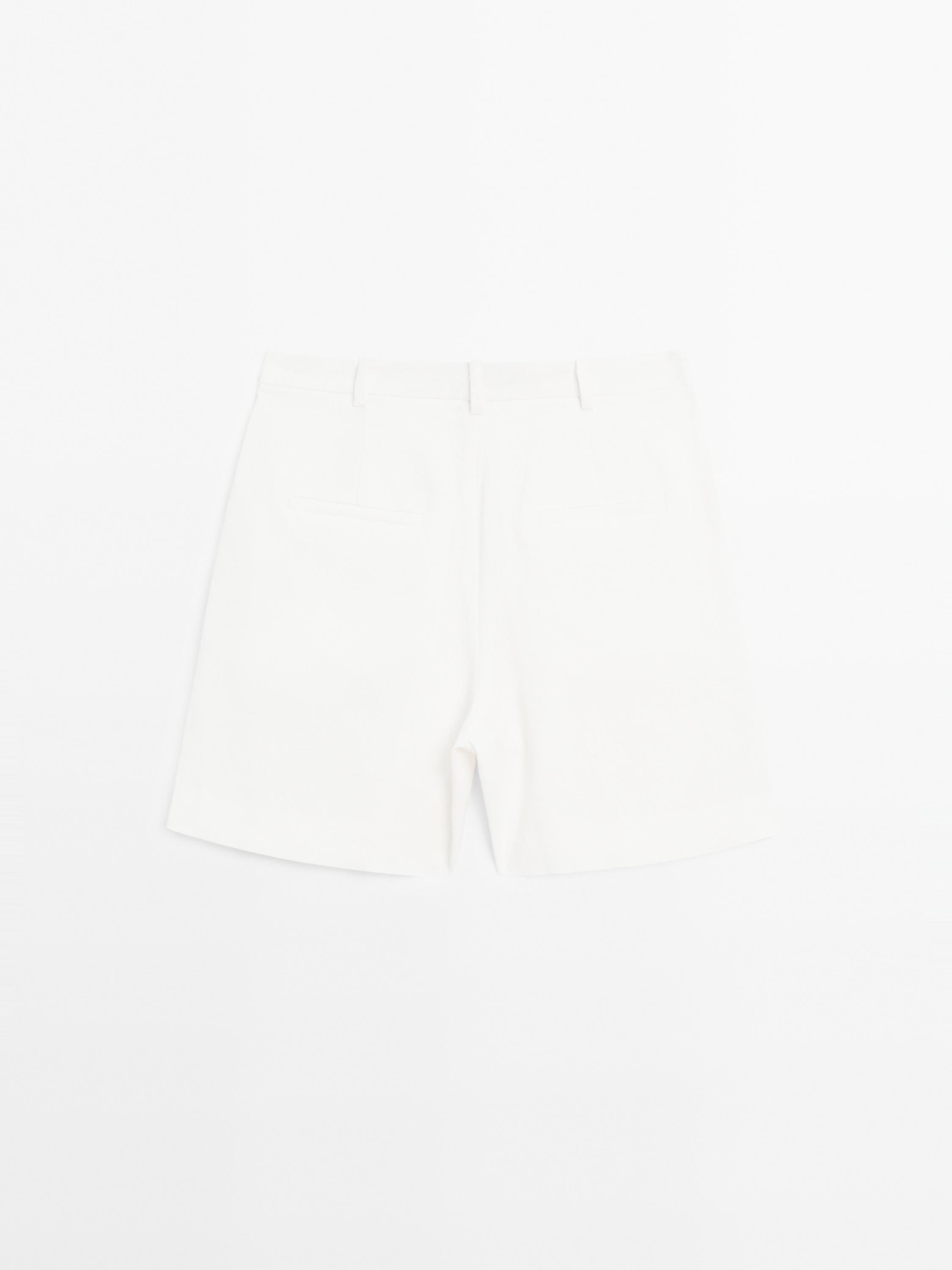 Linen blend darted waist Bermuda shorts