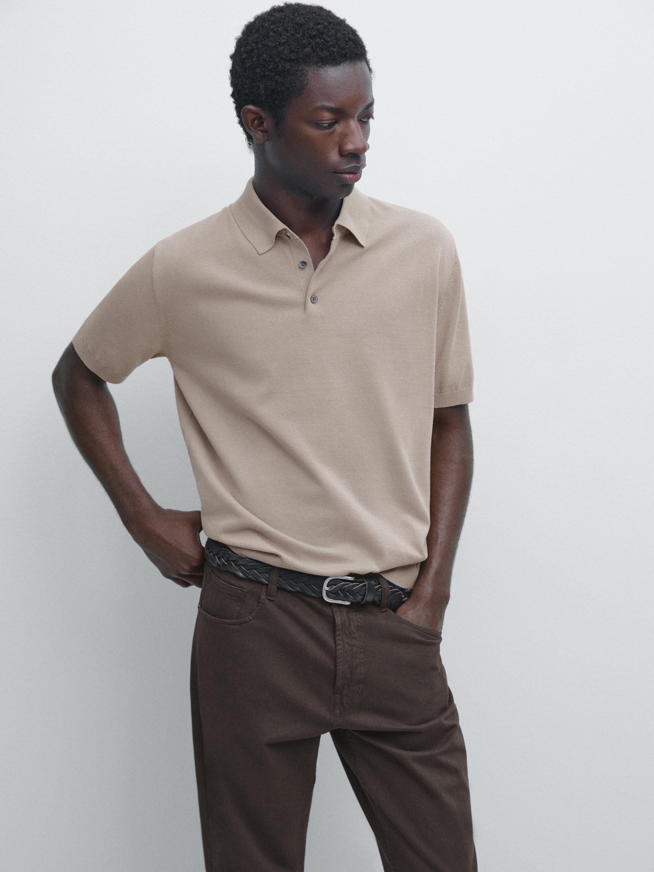100% cotton knit polo shirt — BEIGE