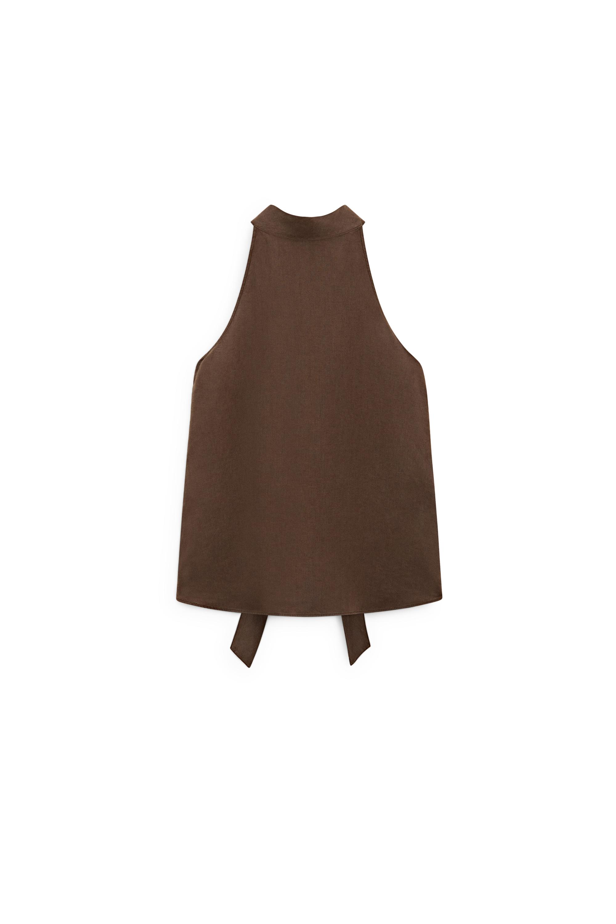 100% linen flowing halter top — BROWN