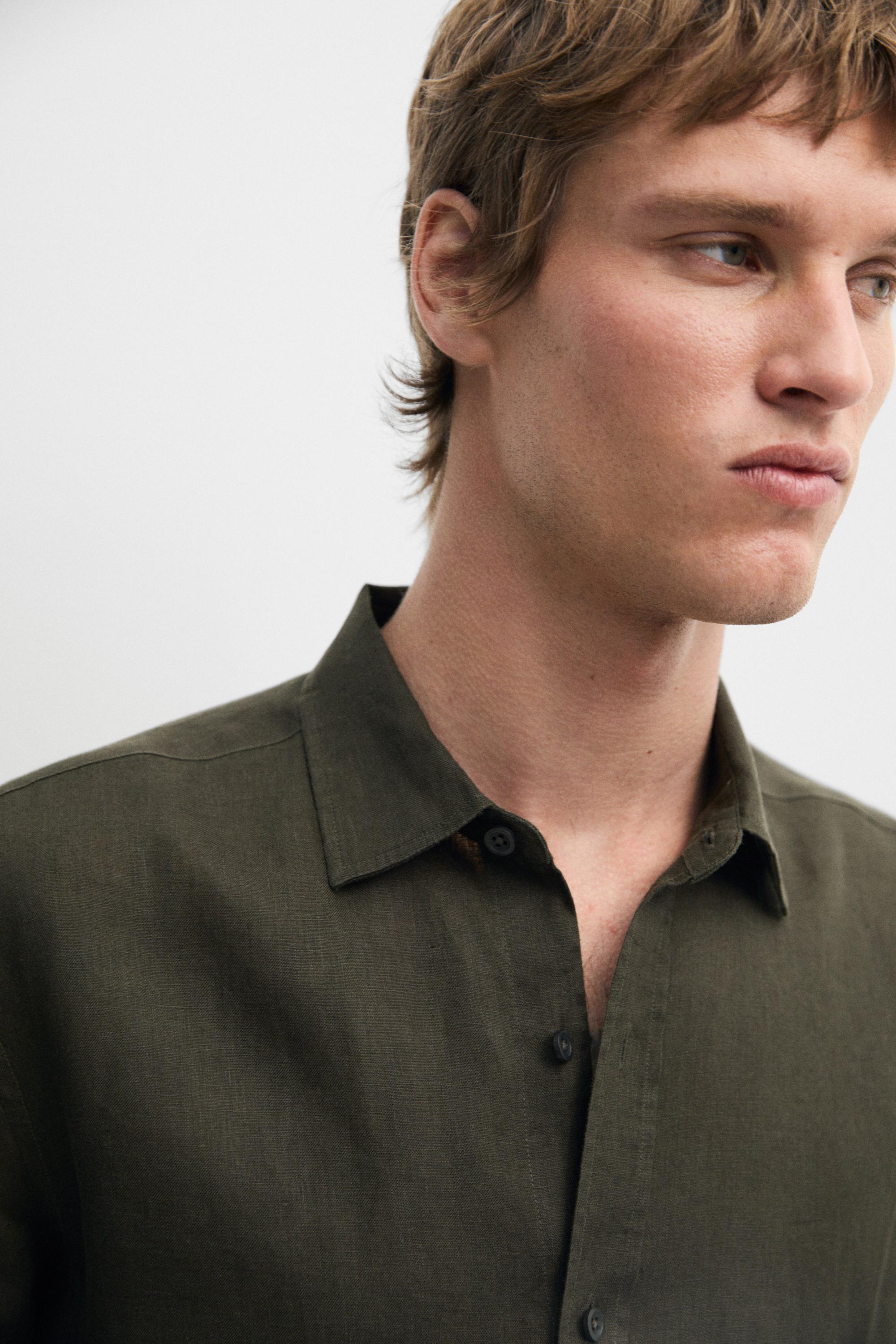 100% linen slim fit shirt — Sea green