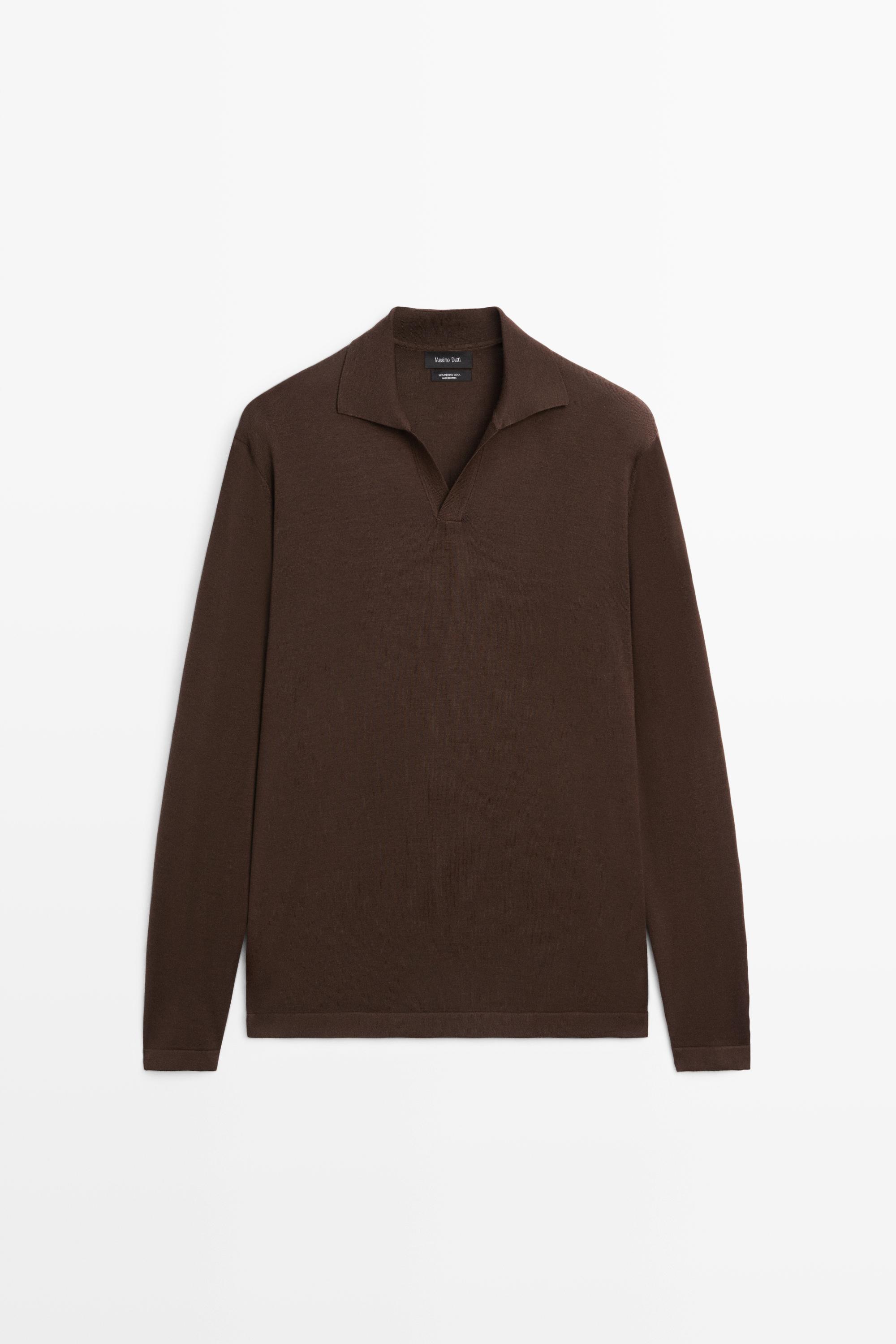 100% merino wool knit polo sweater — MOLE BROWN
