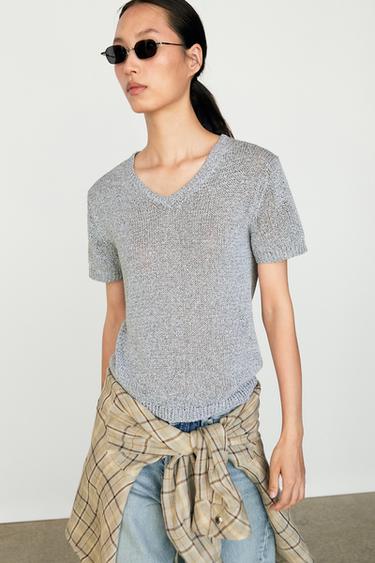 Short sleeve knit top — BLUISH 3