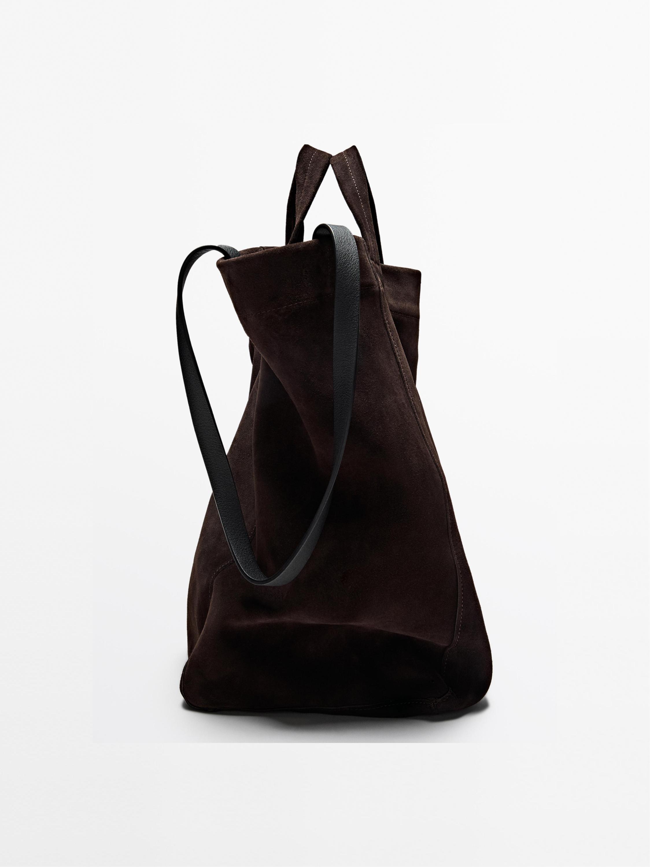 Split suede leather shopper bag