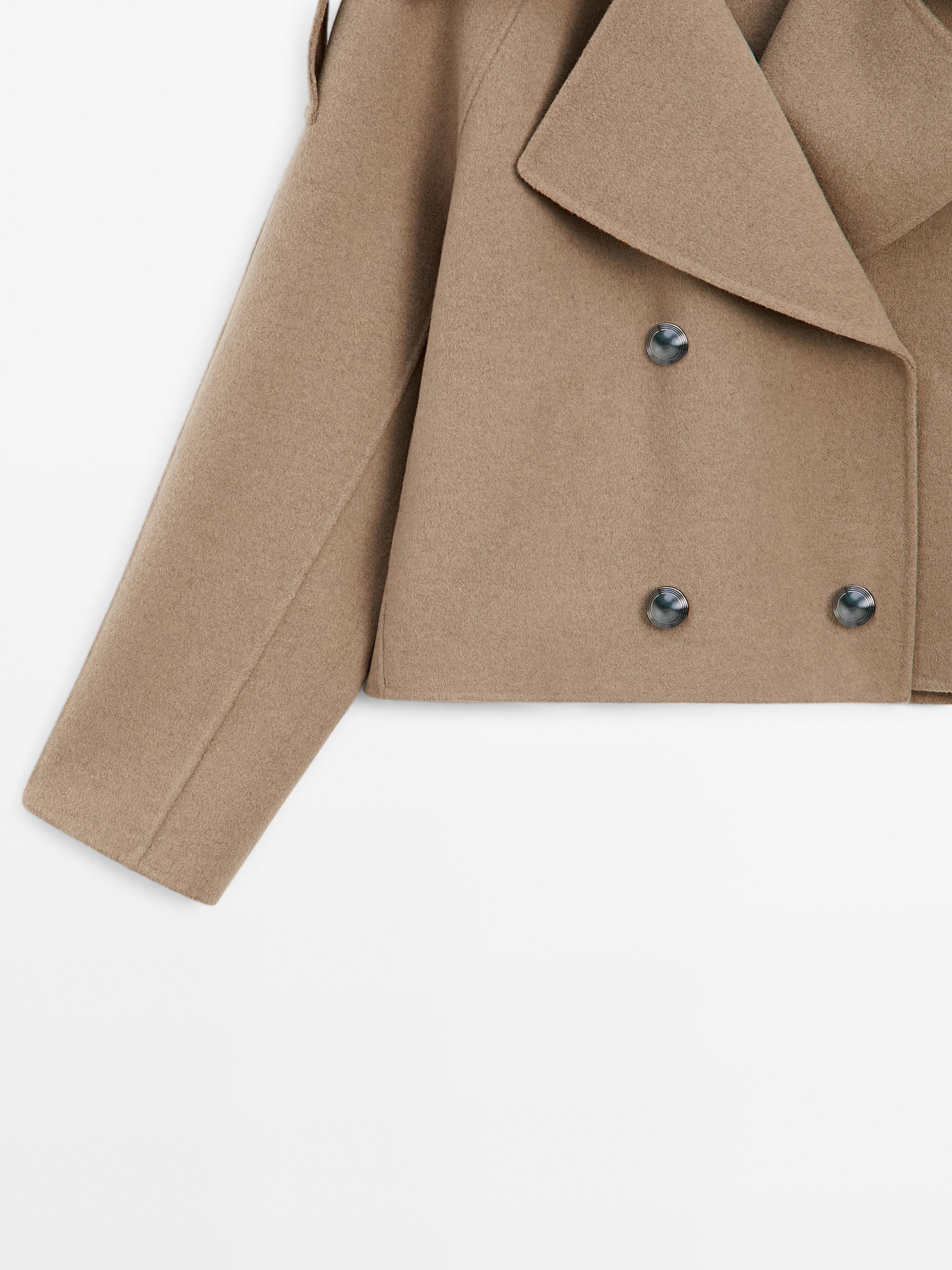 Short double-layer wool blend trench coat