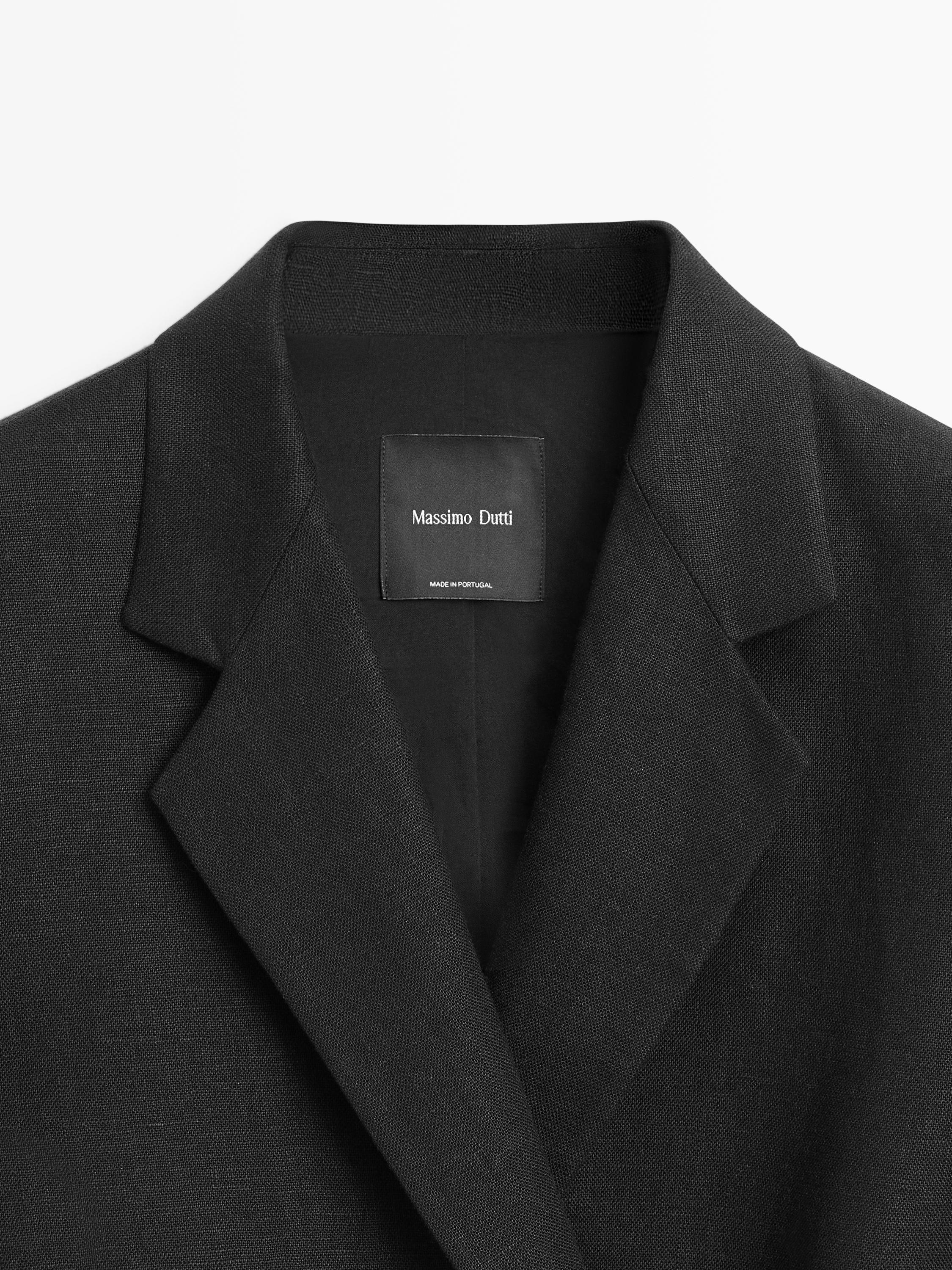 100% linen double-breasted blazer — BLACK