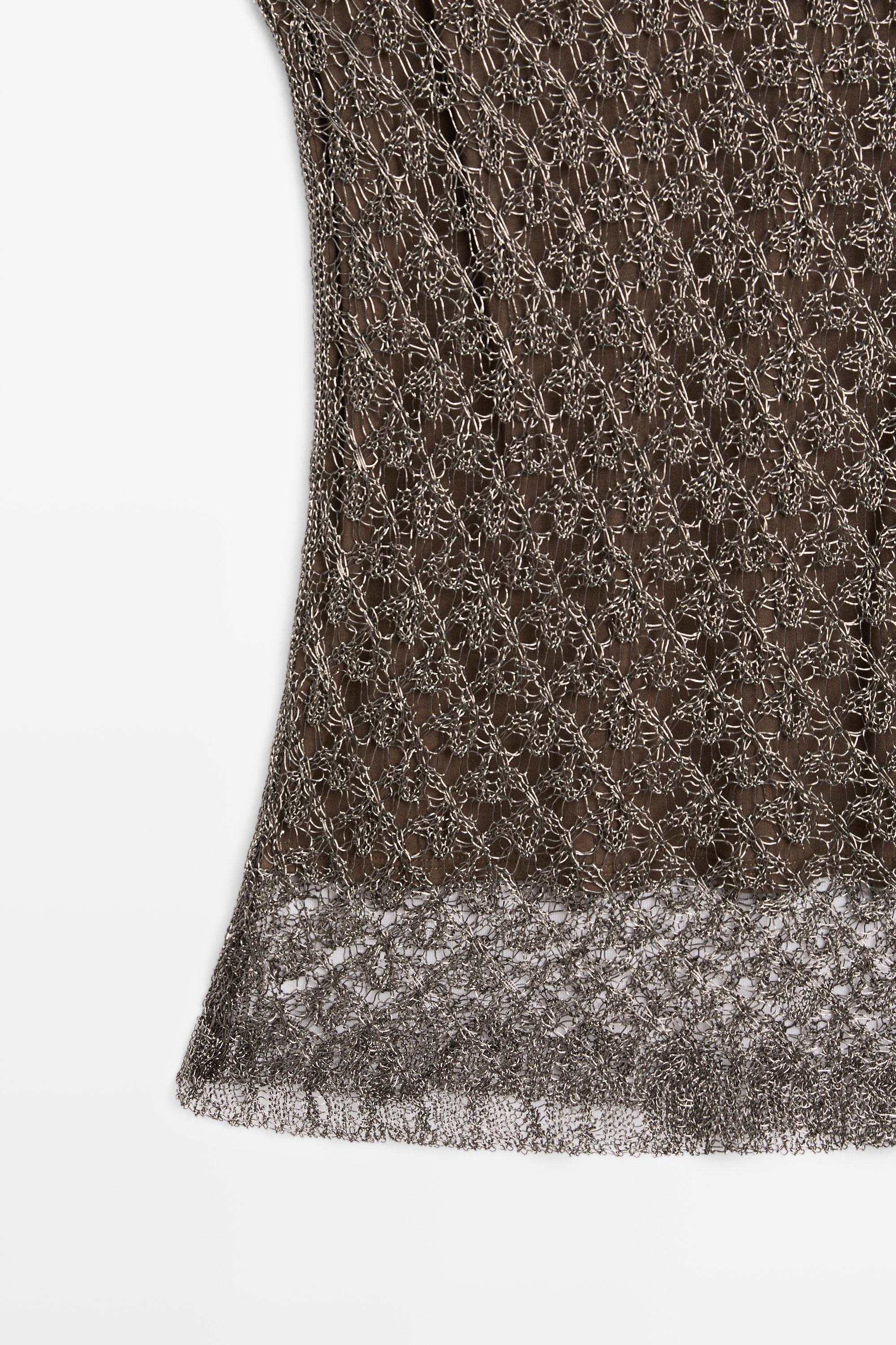 Strappy metallic mesh top — Khaki