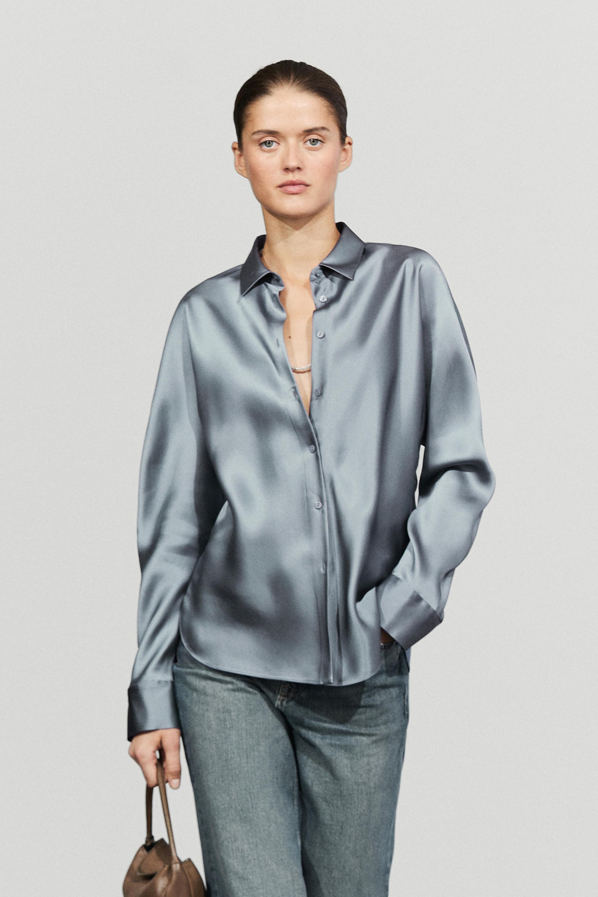Flowing satin shirt — BLUISH GREY