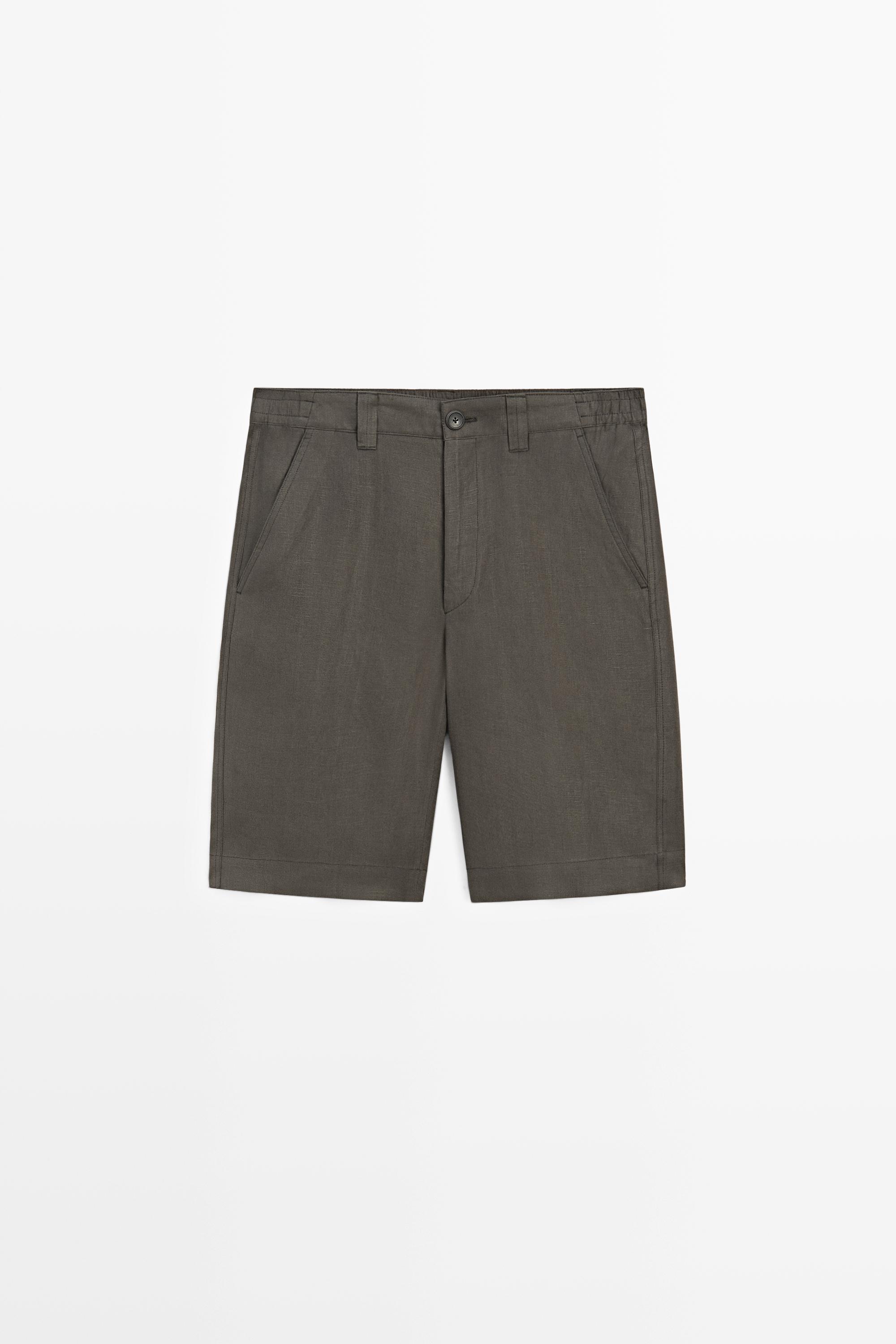 100% linen short Bermuda shorts — KHAKI