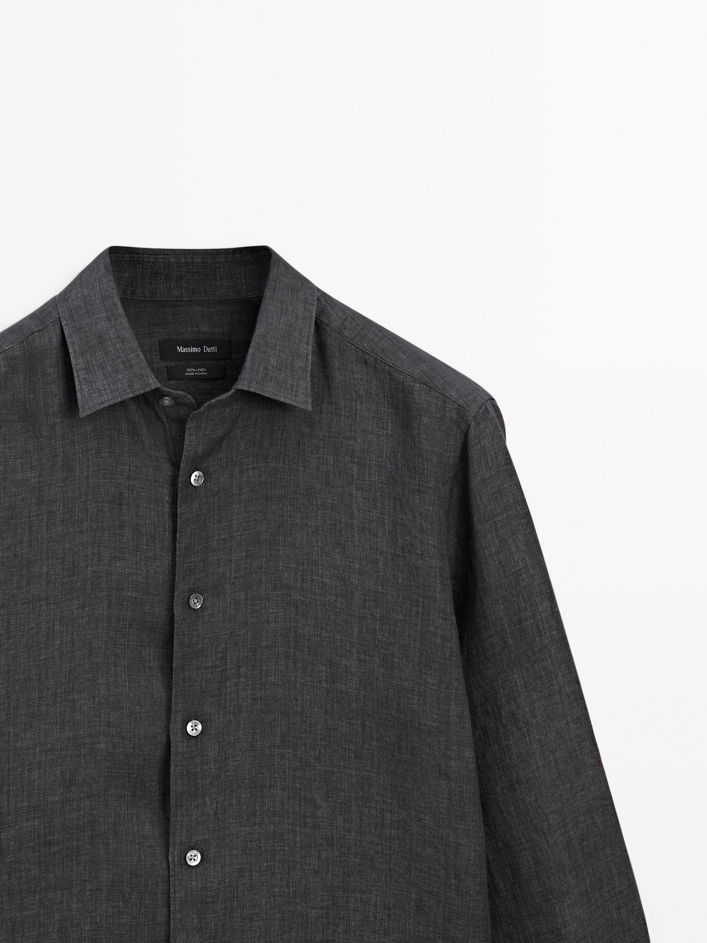 Camisa delavé slim fit 100% lino