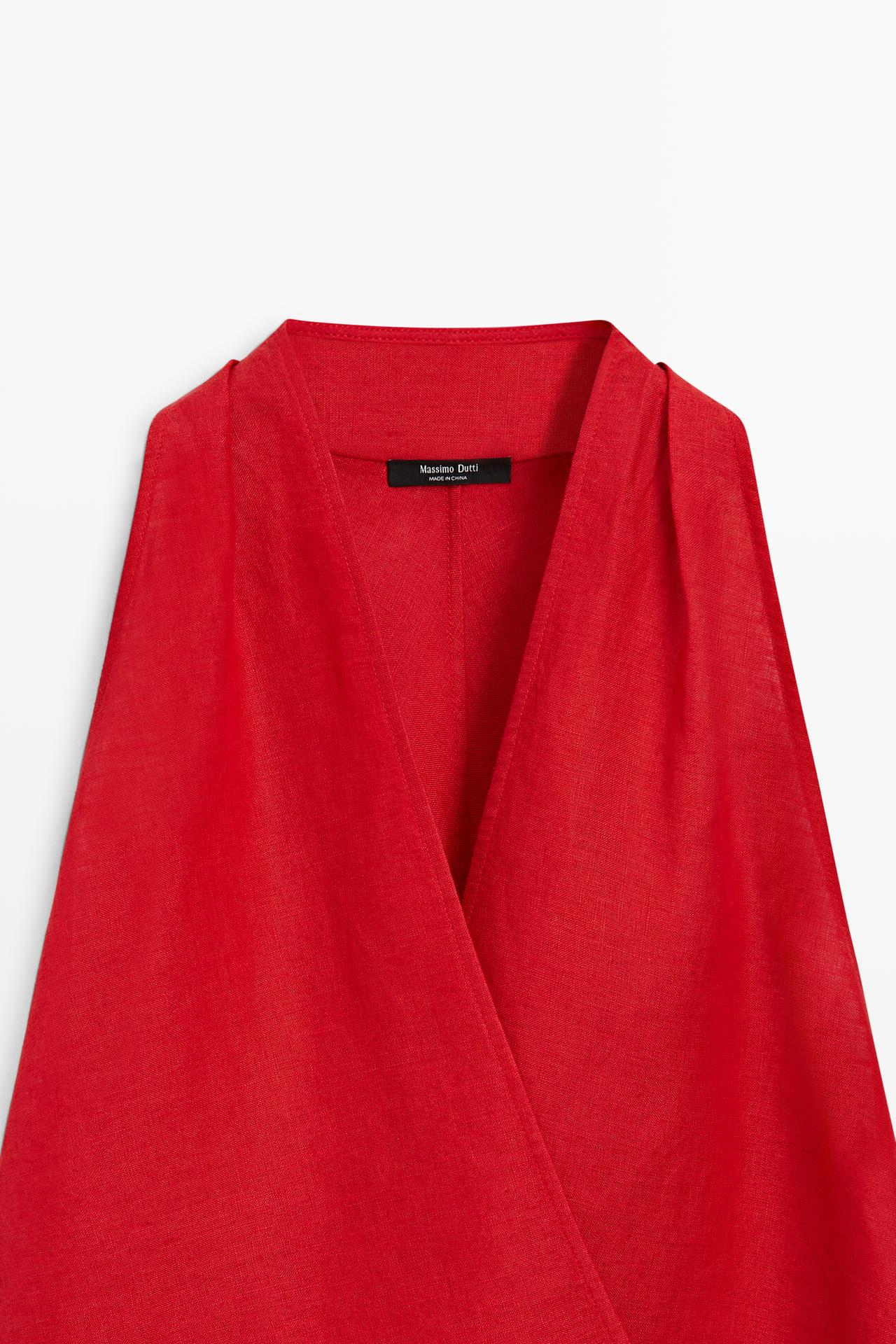 100% linen wrap top with button detail — RED