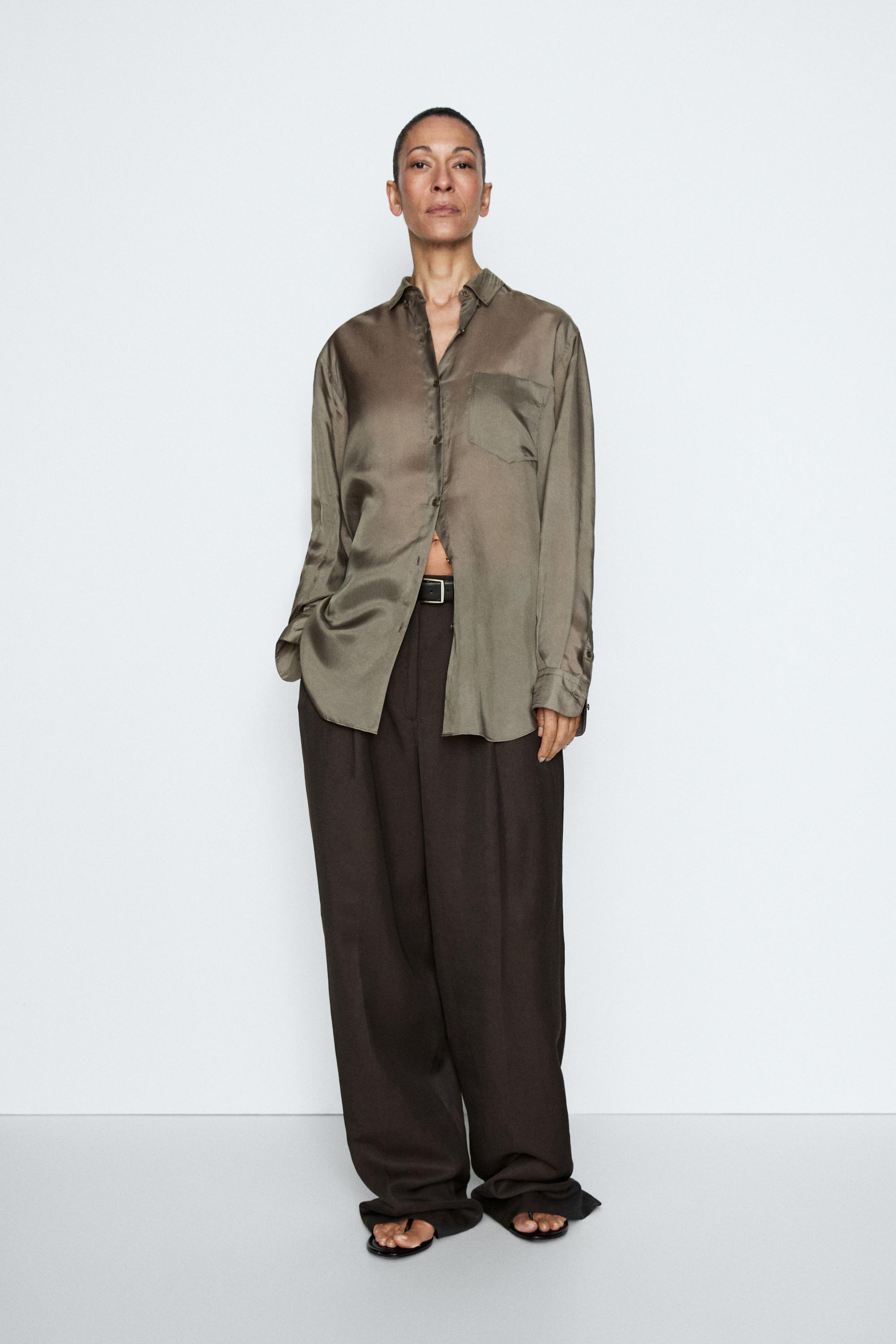 Flowing satin shirt with pocket - STUDIO — STONE