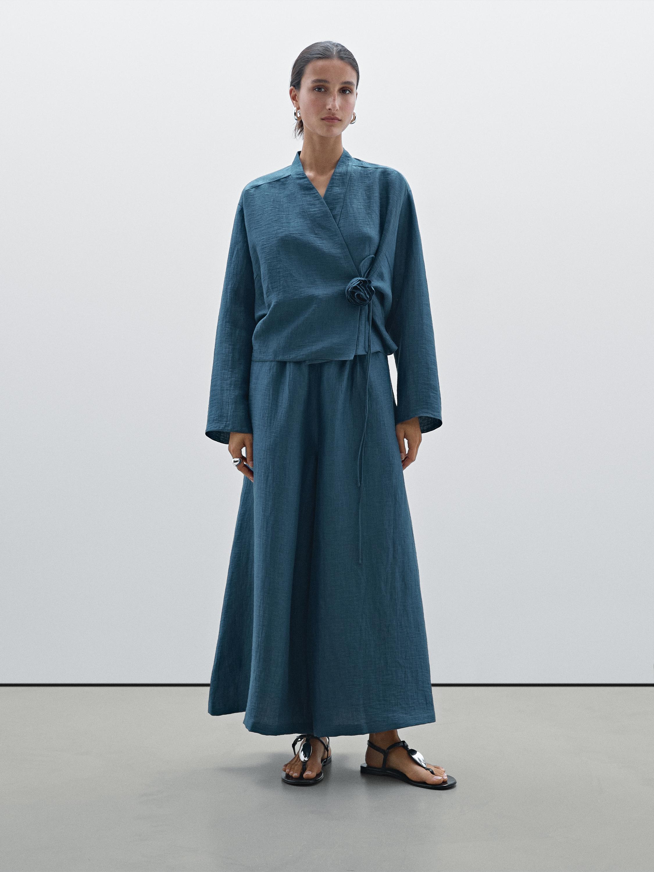 Pantalon cropped en lin mélangé