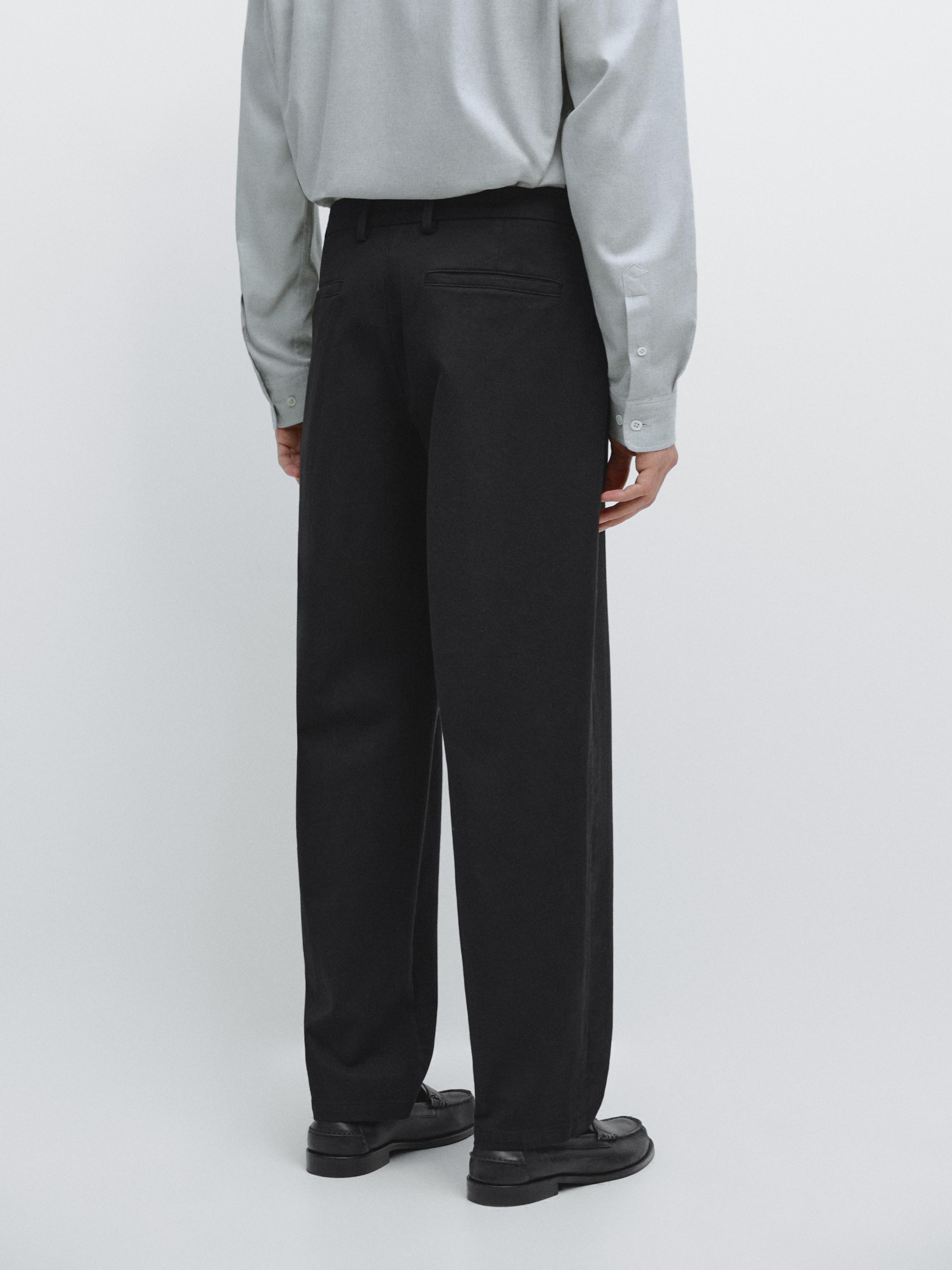 Cotton twill pants with elasticated waistband — BLACK