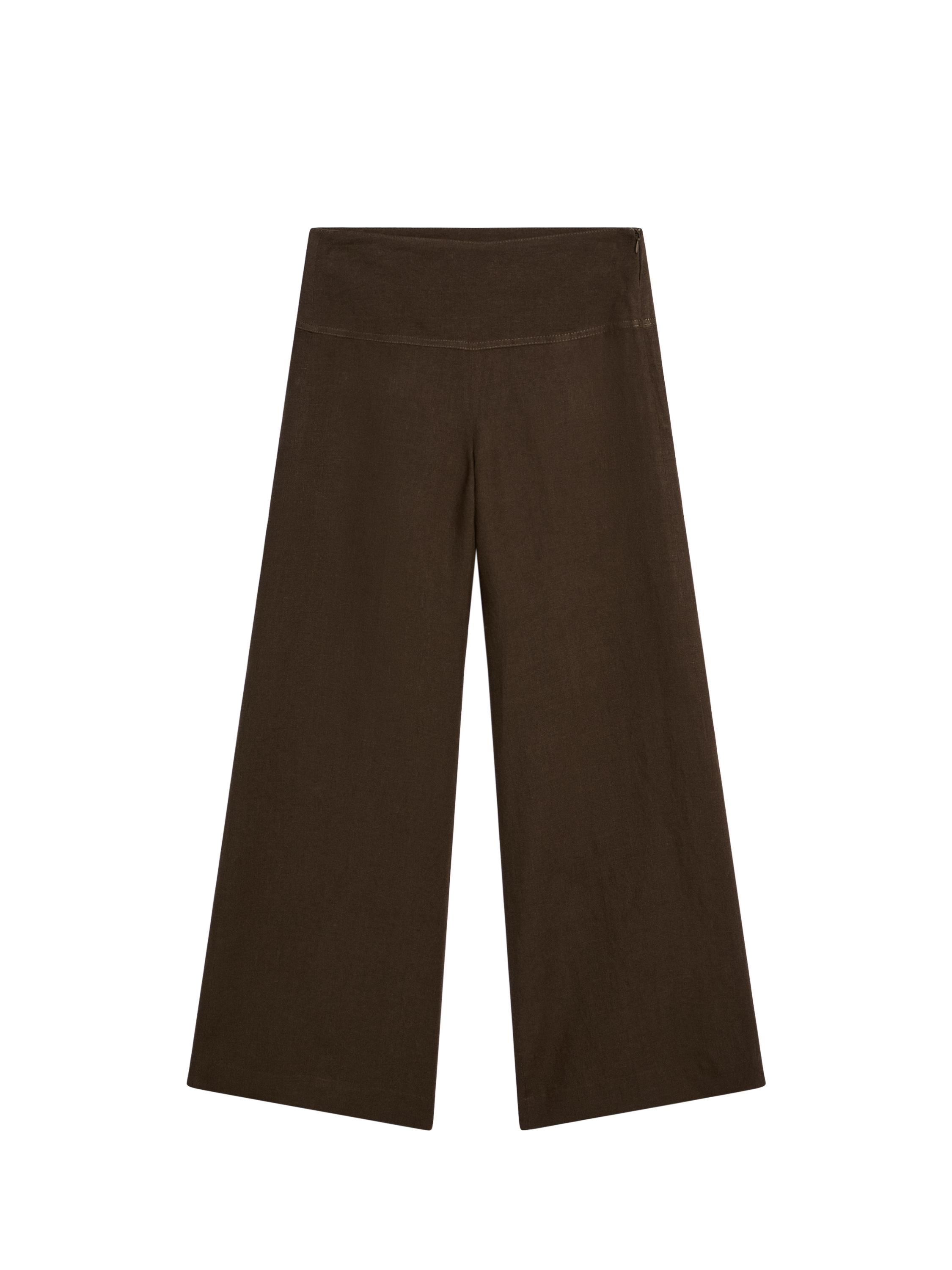 High-waist wide-leg linen trousers · Brown, Burgundy, Beige