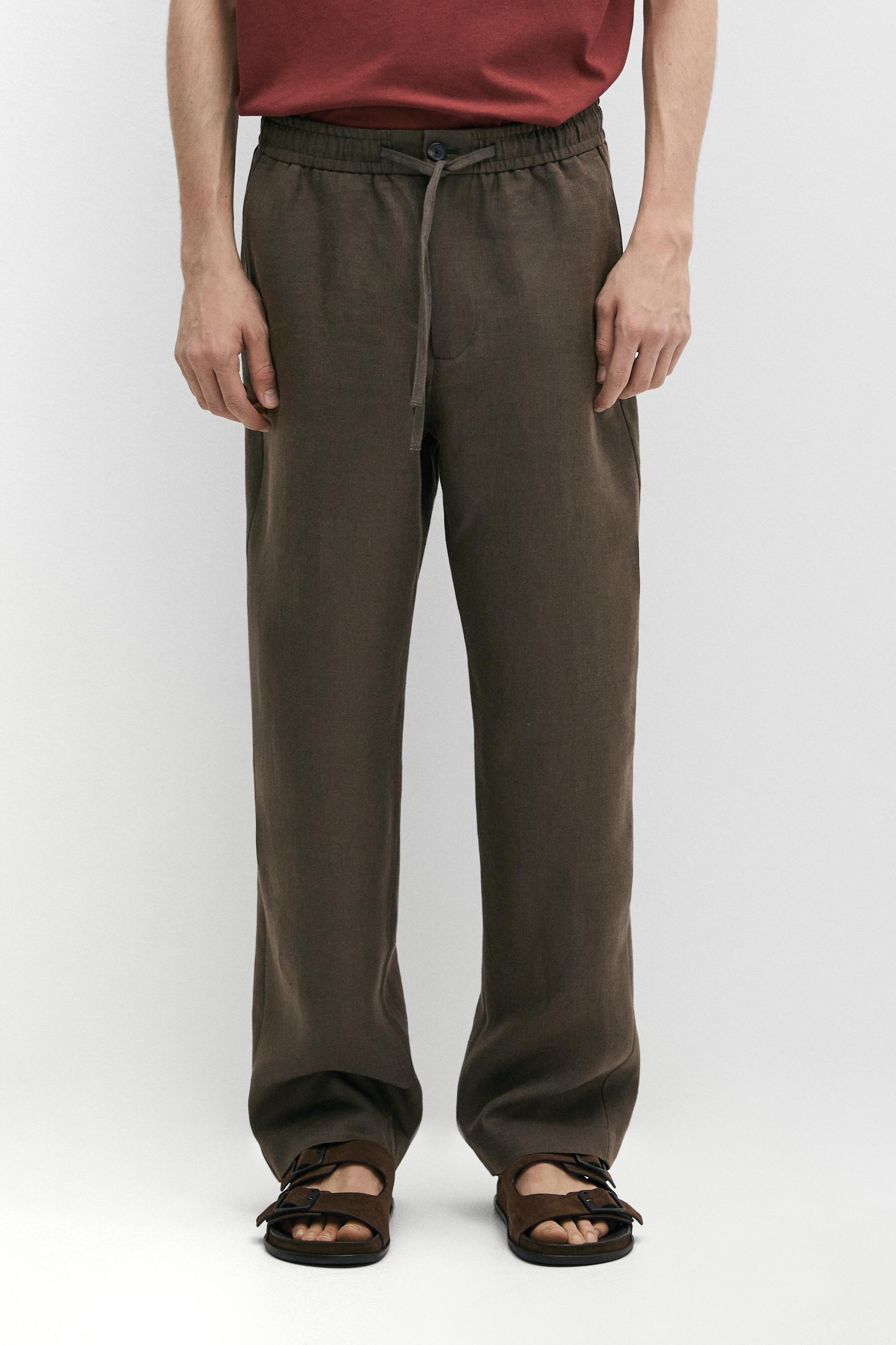 100% linen trousers with herringbone detail — GREEN