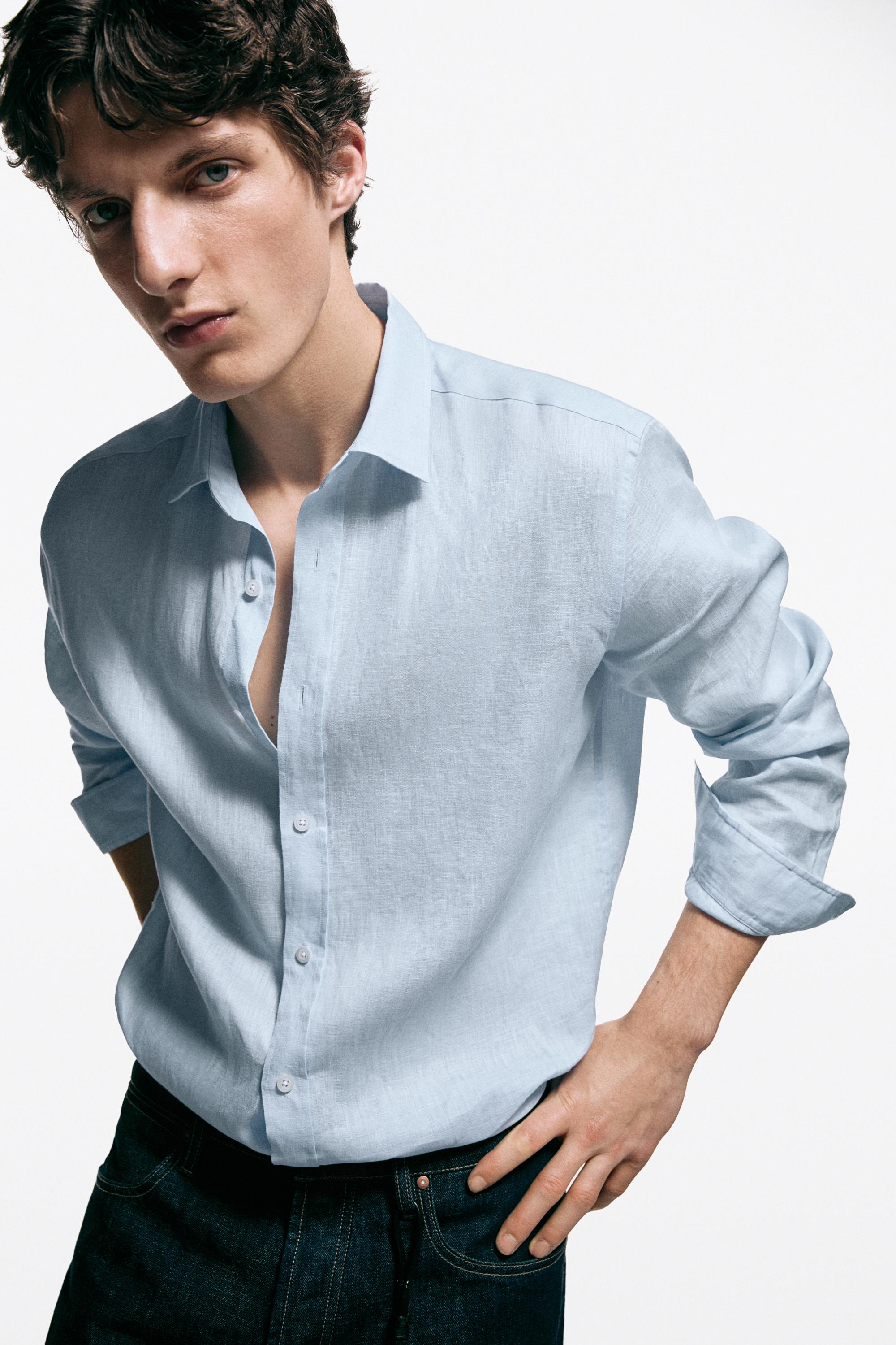 100% linen slim fit shirt — Sky blue