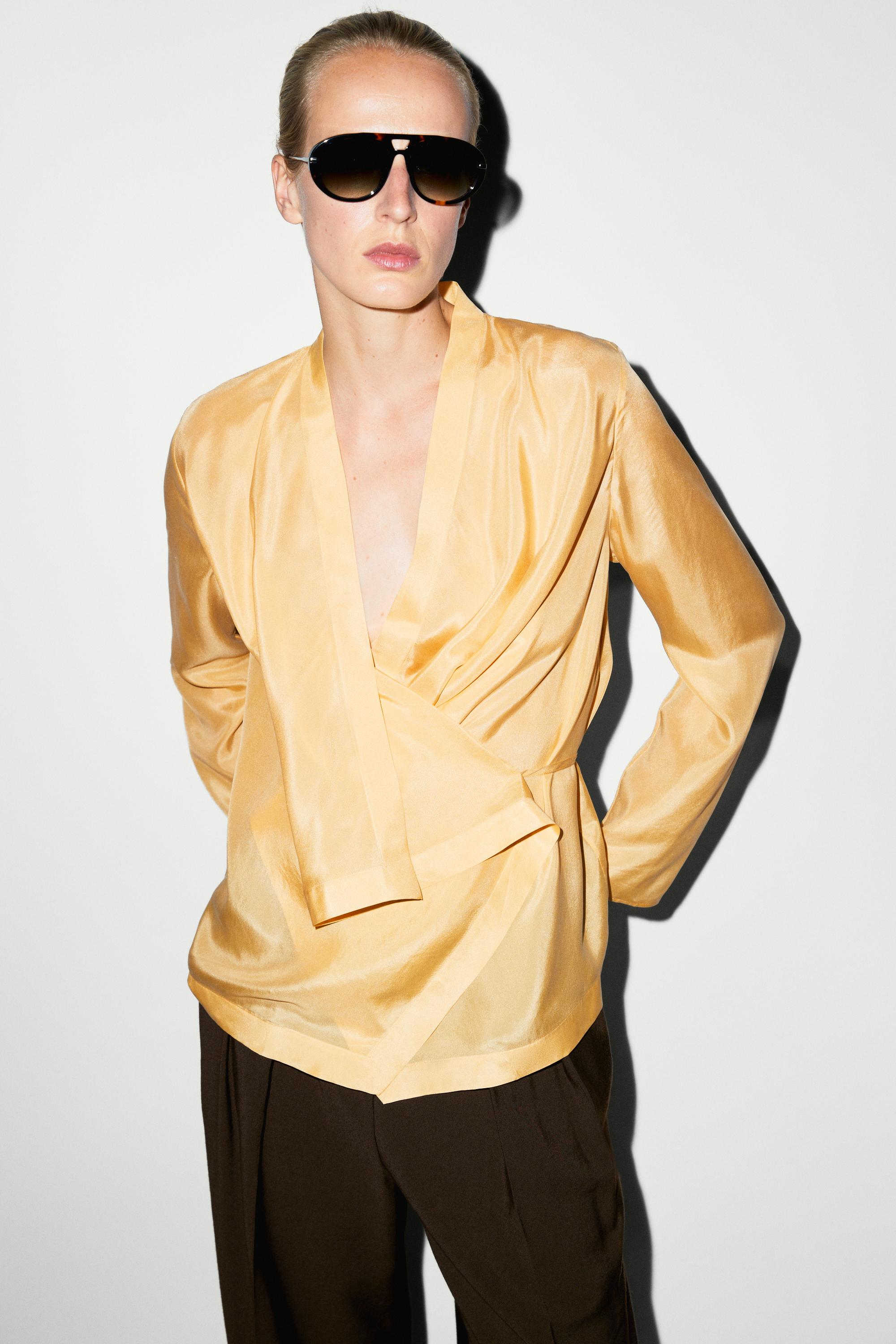100% silk flowing wrap shirt