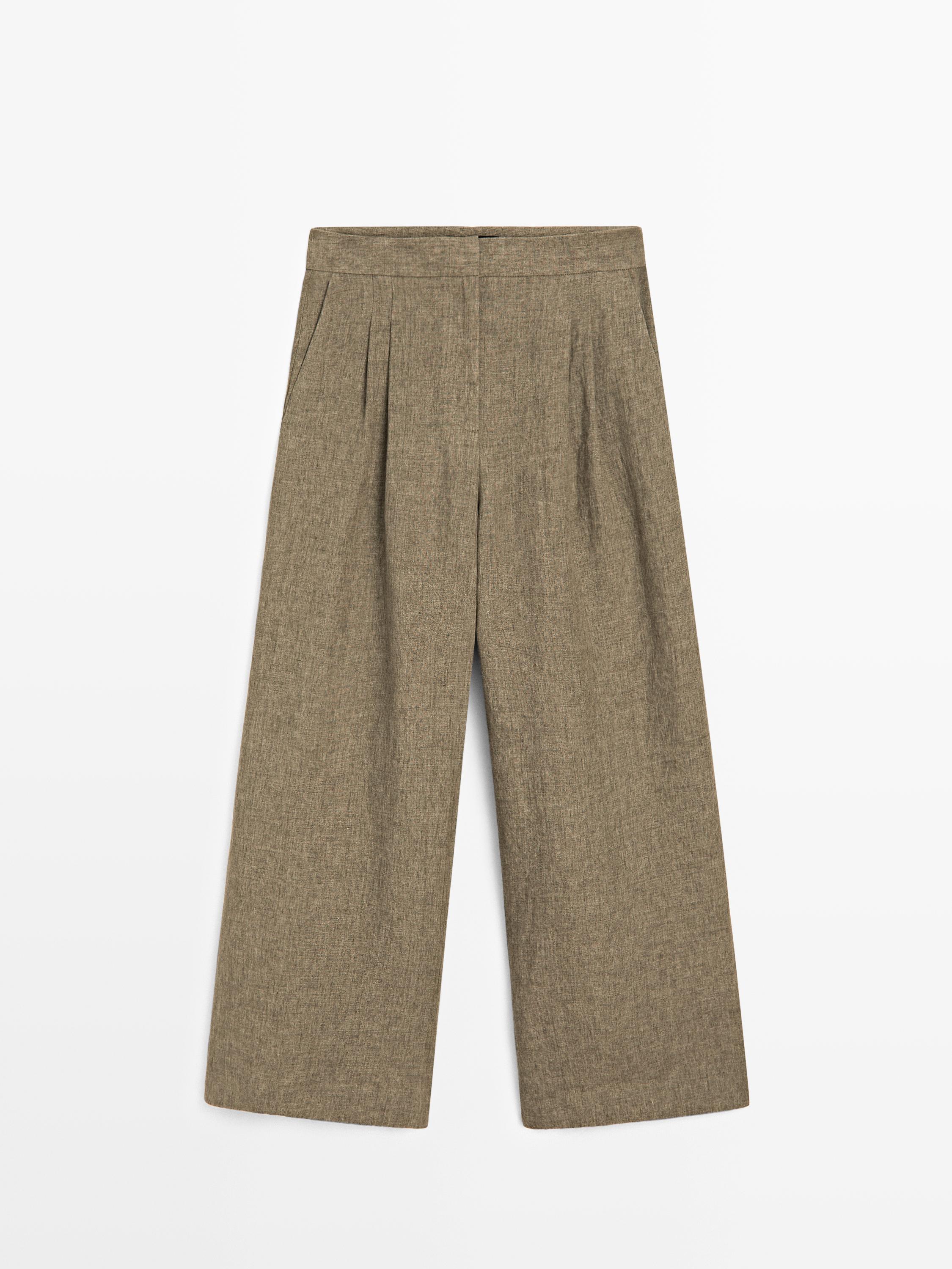 Pantalon large à pinces en lin